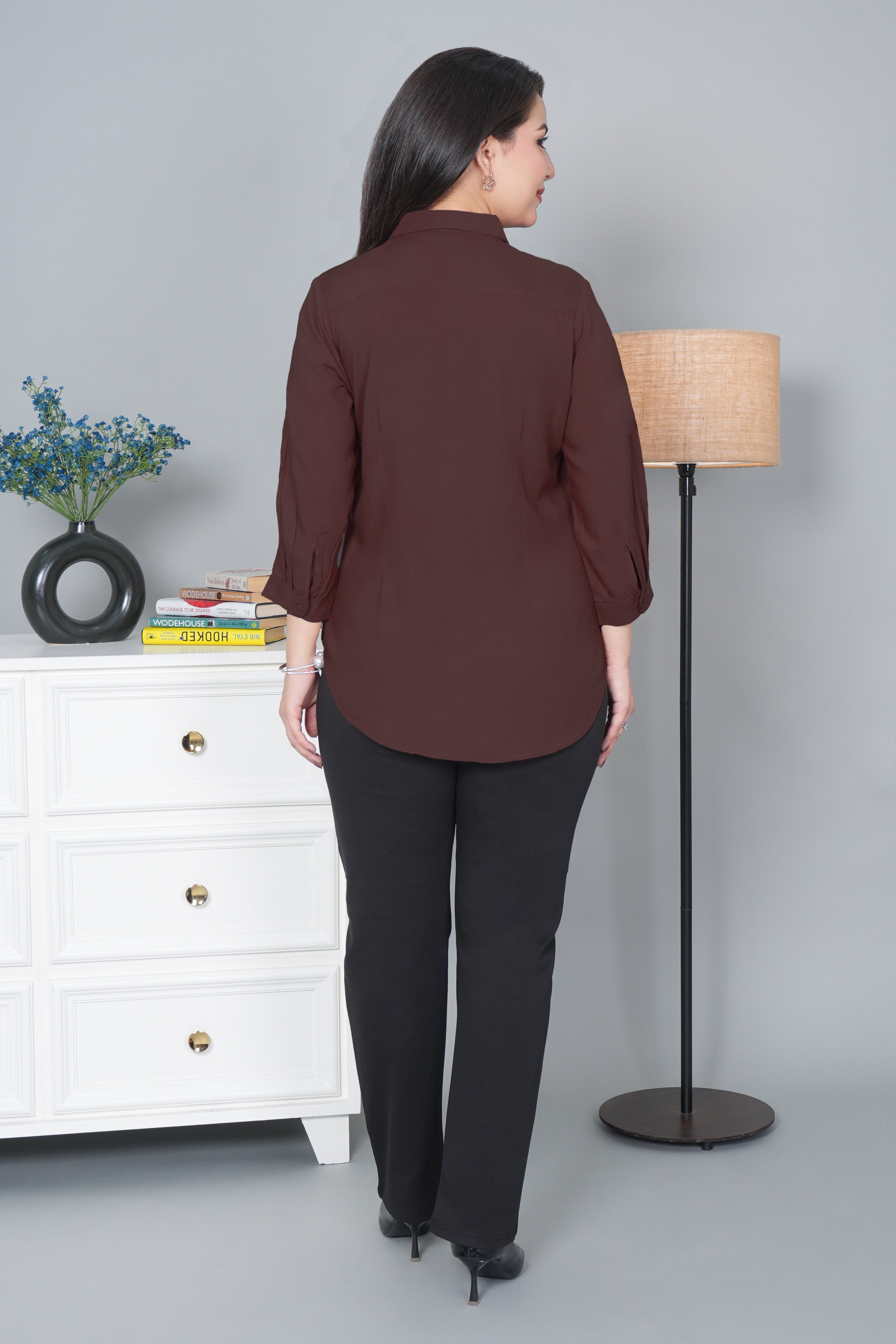 Brown long hemline shirt [ 100% Rayon, Liva Certified ]