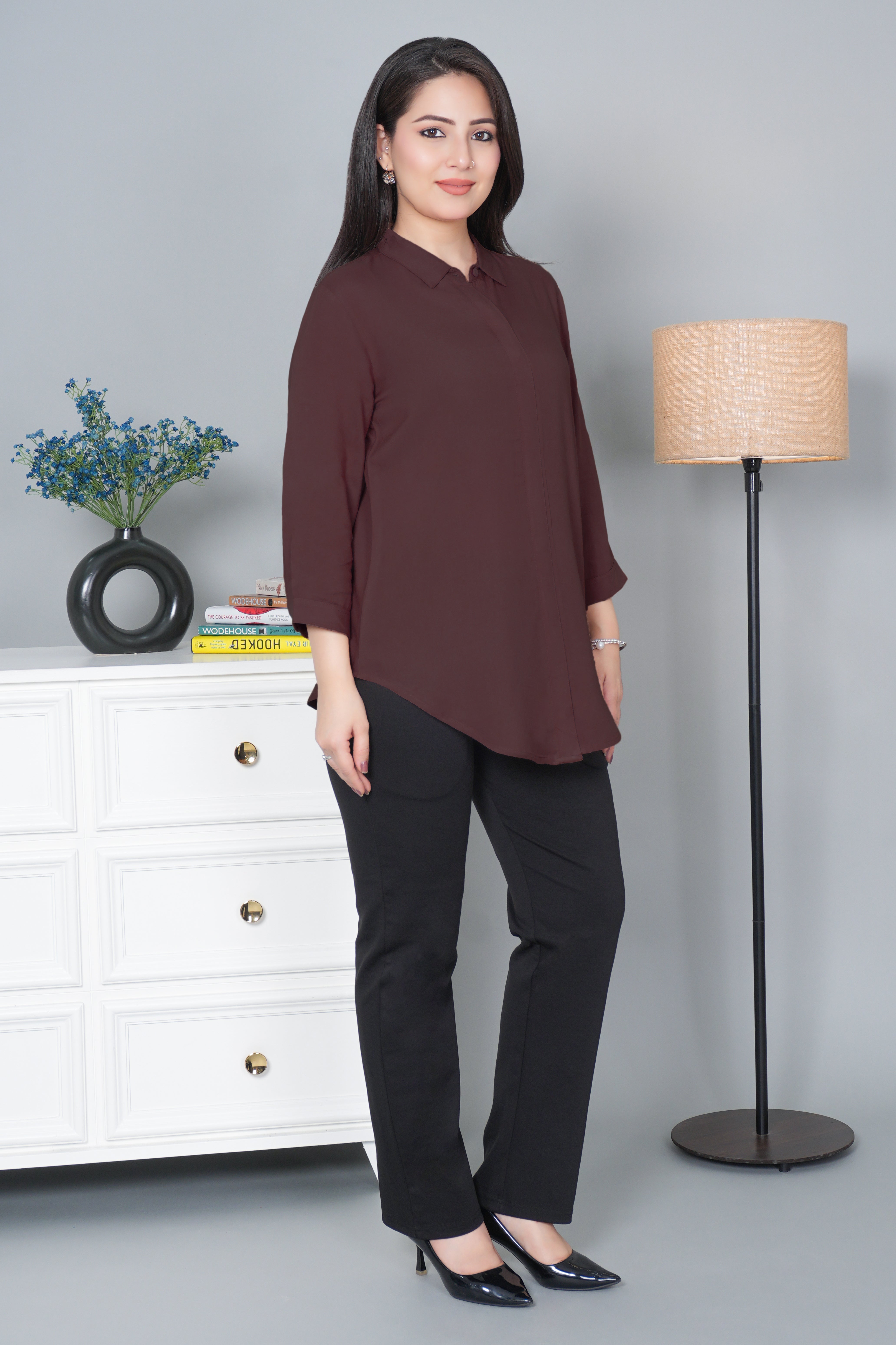 Brown long hemline shirt [ 100% Rayon, Liva Certified ]