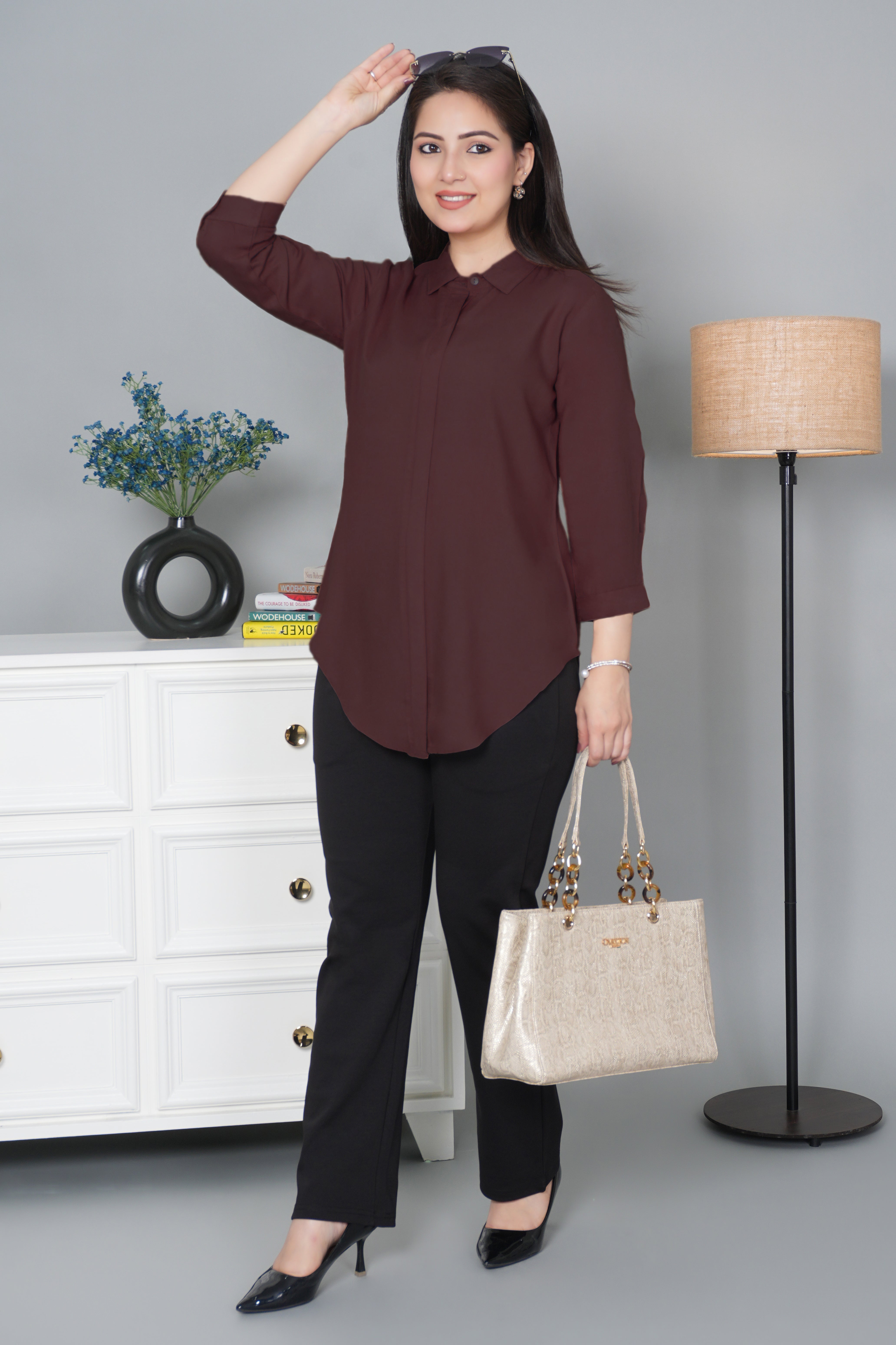 Brown long hemline shirt [ 100% Rayon, Liva Certified ]