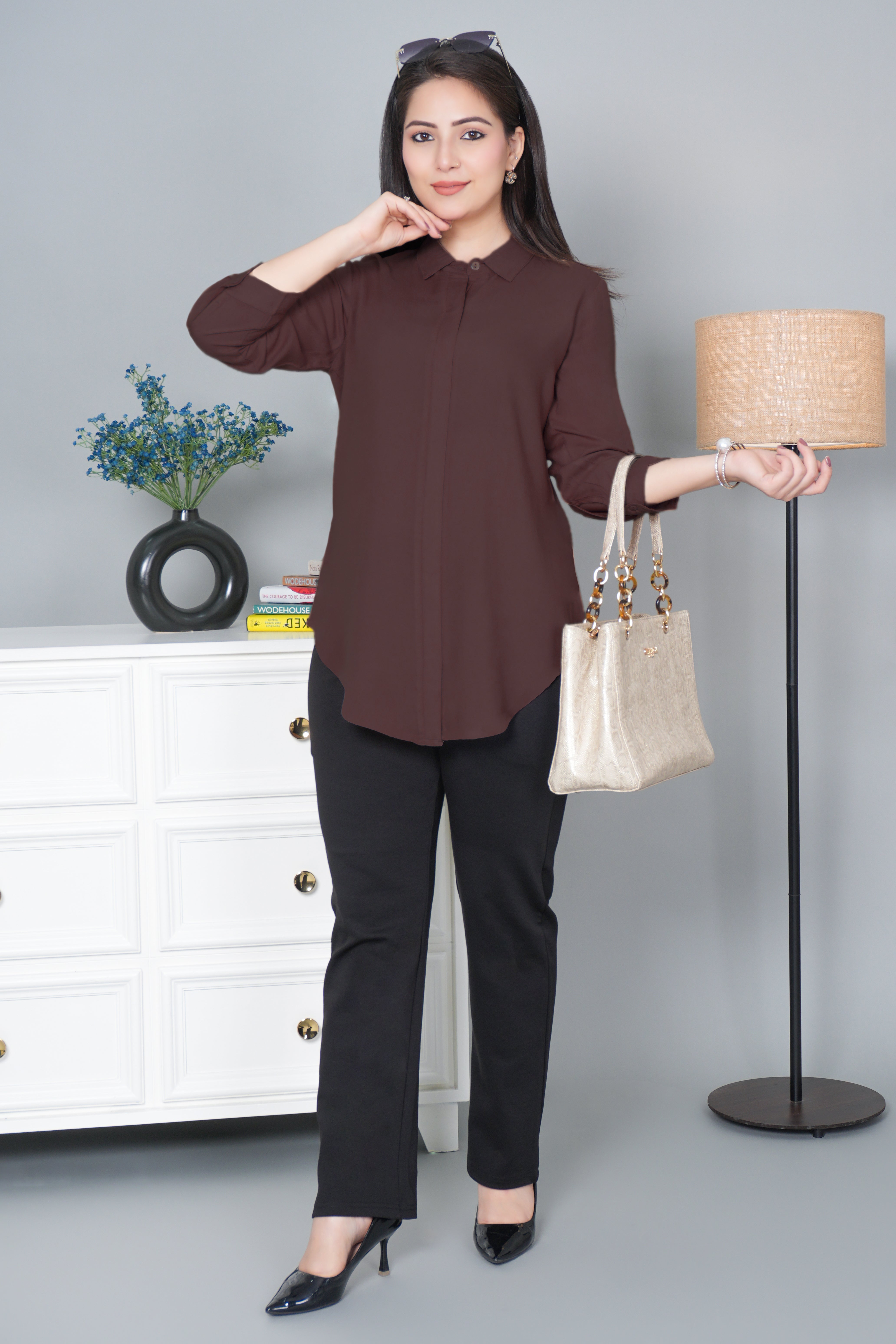 Brown long hemline shirt [ 100% Rayon, Liva Certified ]