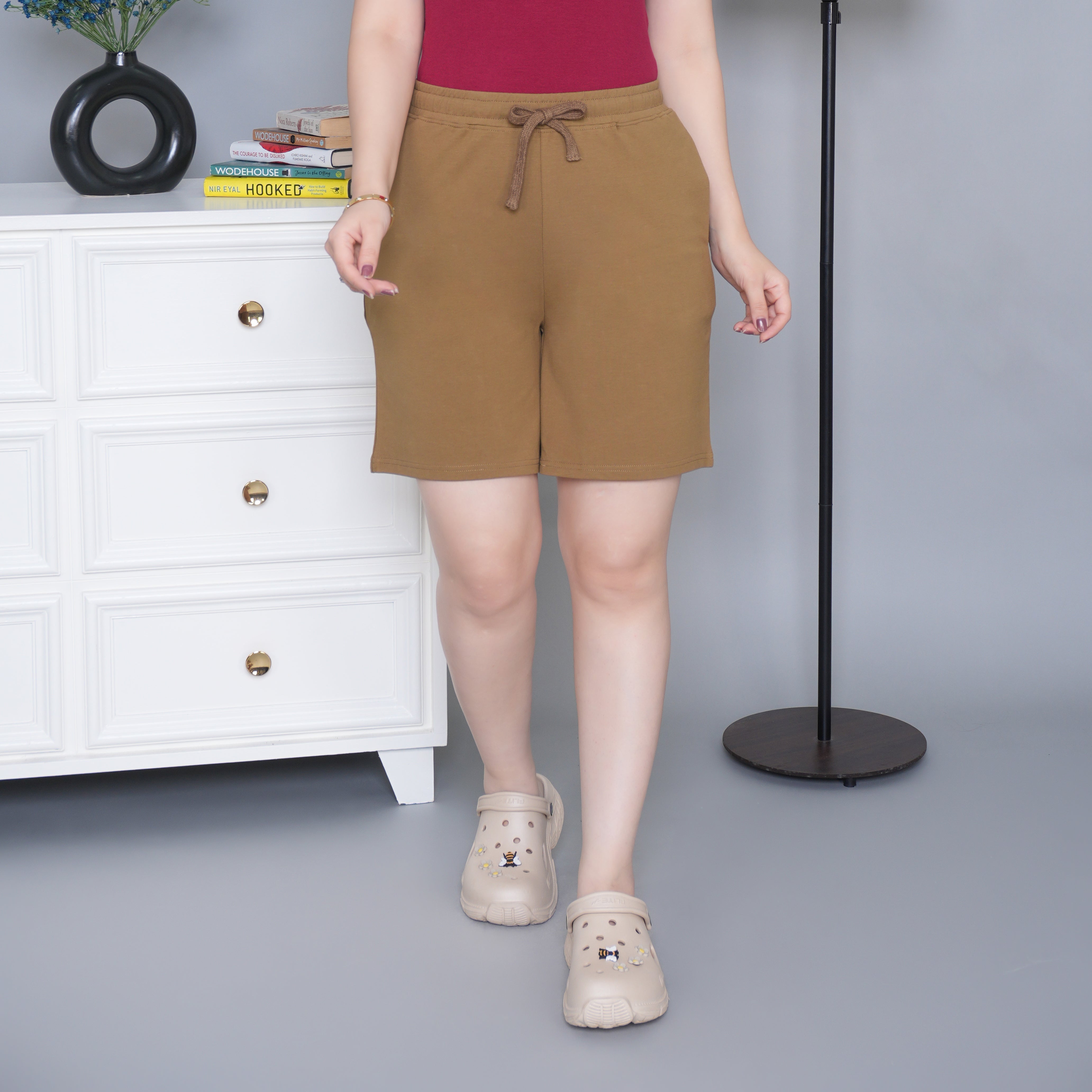 Olive all day home shorts with extra comfort. [100% Cotton Lycra]