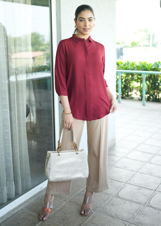 Dark maroon long hemline shirt [ 100% Rayon, Liva Certified ]