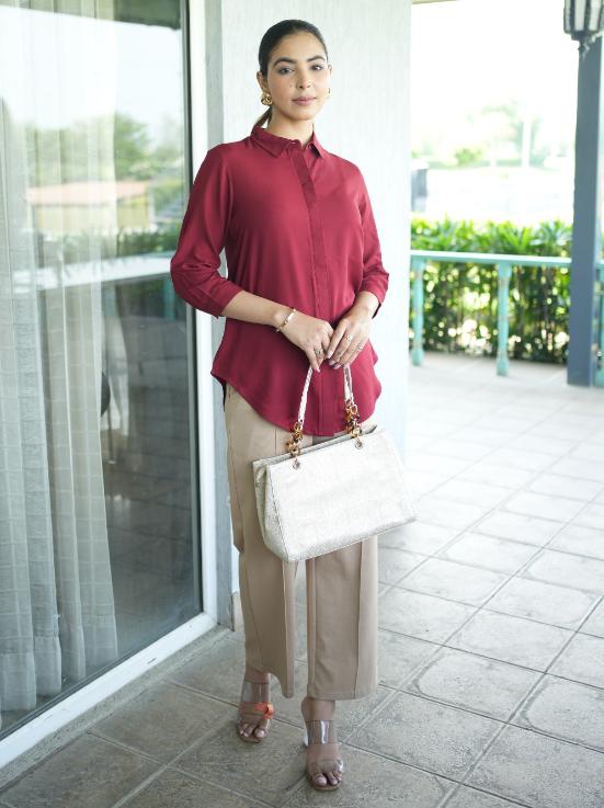 Dark maroon long hemline shirt [ 100% Rayon, Liva Certified ]