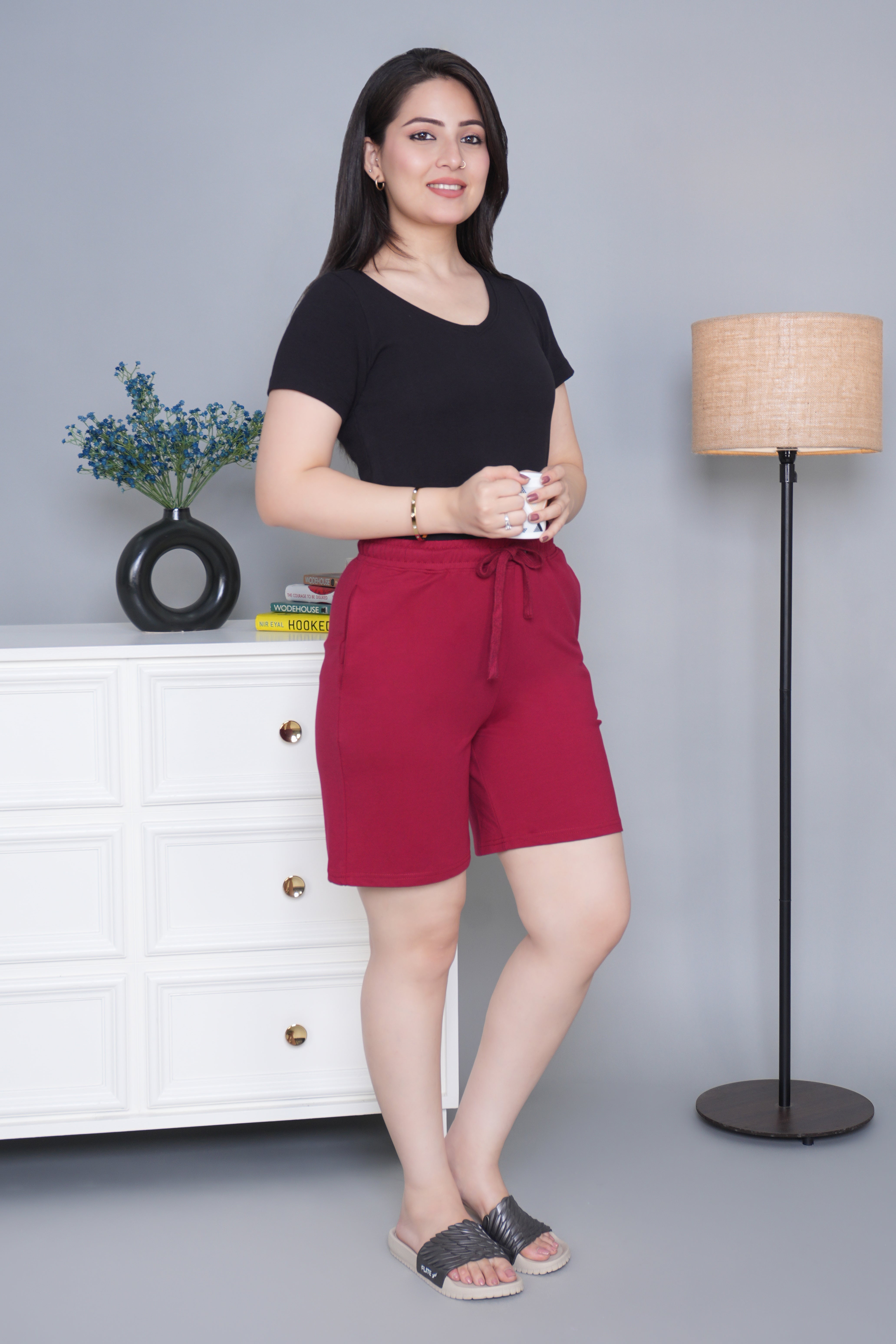 Dark rose all day home shorts with extra comfort. [100% Cotton Lycra]
