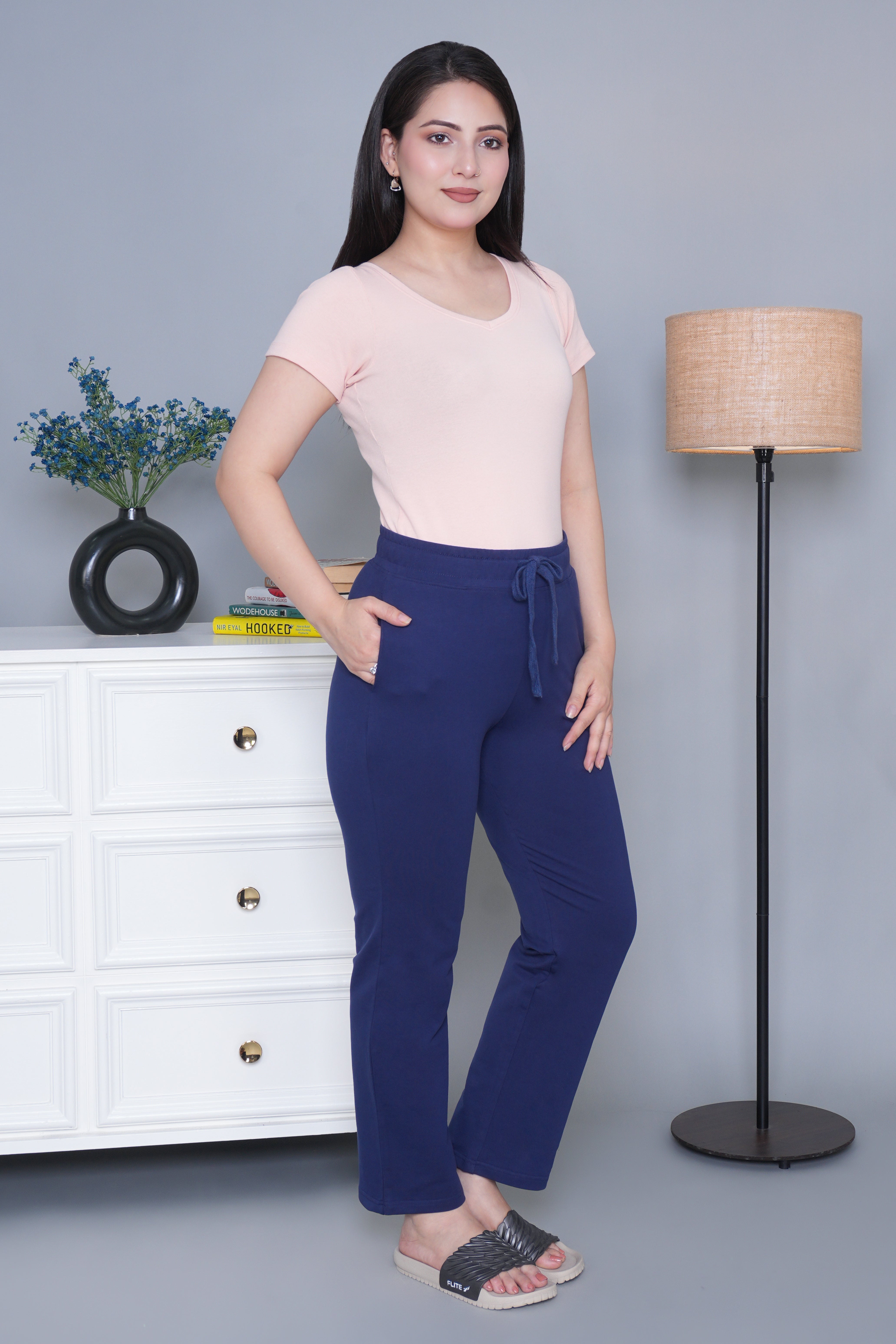 Navy all day home pants with extra comfort. [100% Cotton Lycra]