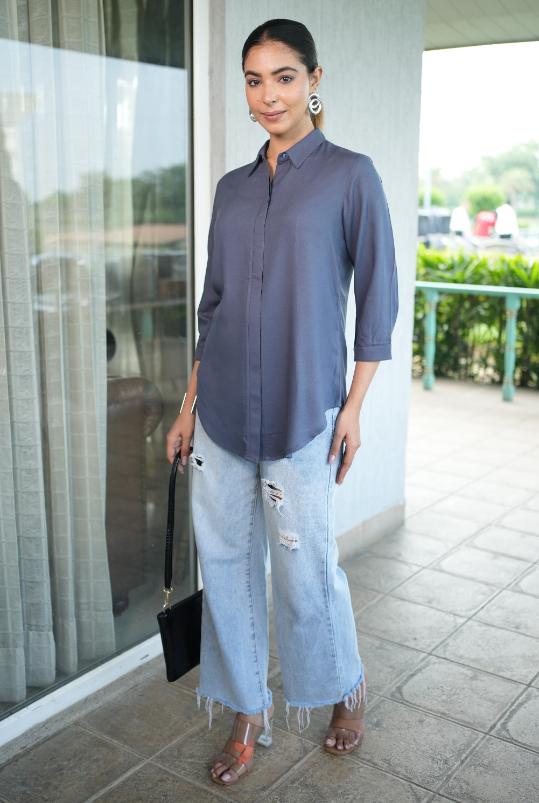Dark grey long hemline shirt [ 100% Rayon, Liva Certified ]