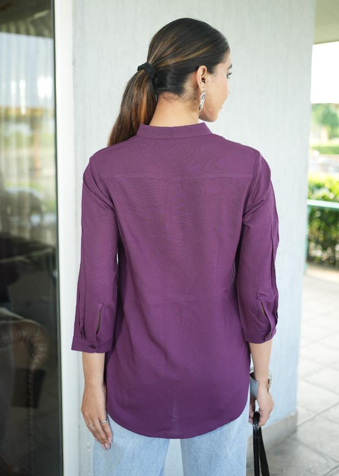 Dark purple long hemline shirt [ 100% Rayon, Liva Certified ]