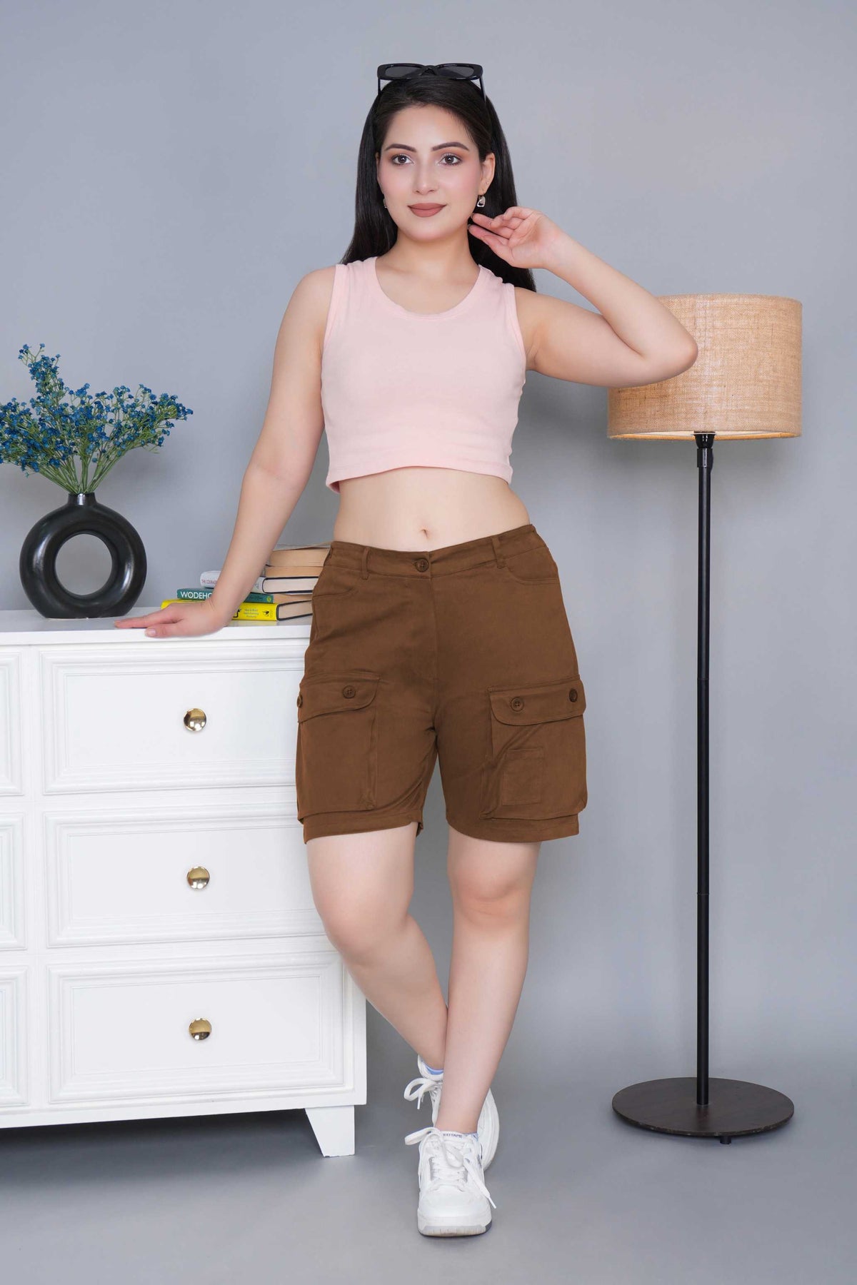 Olive stretchable biowash USA HQ cotton travel shorts with superior elastic belt.