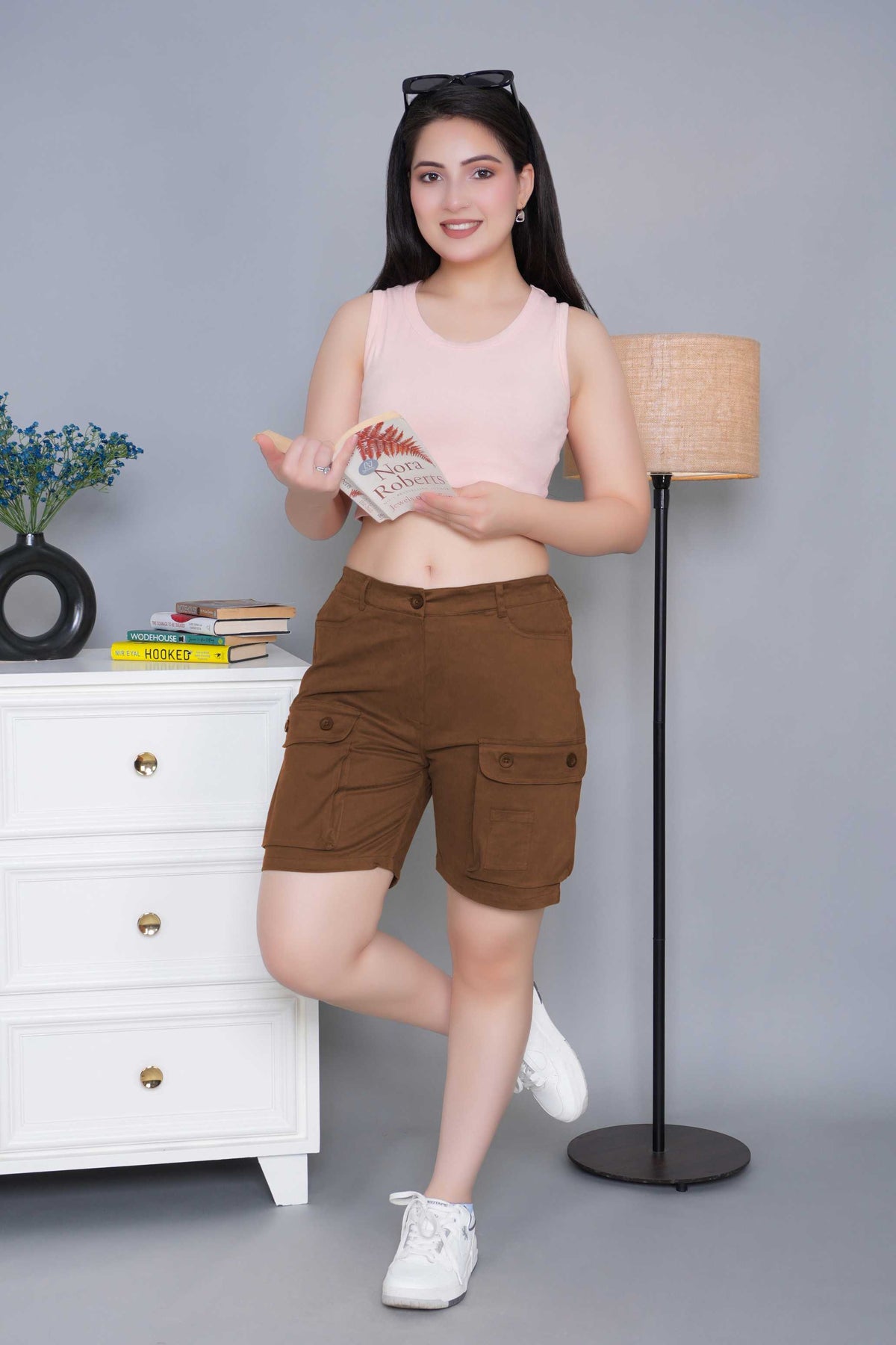 Olive stretchable biowash USA HQ cotton travel shorts with superior elastic belt.