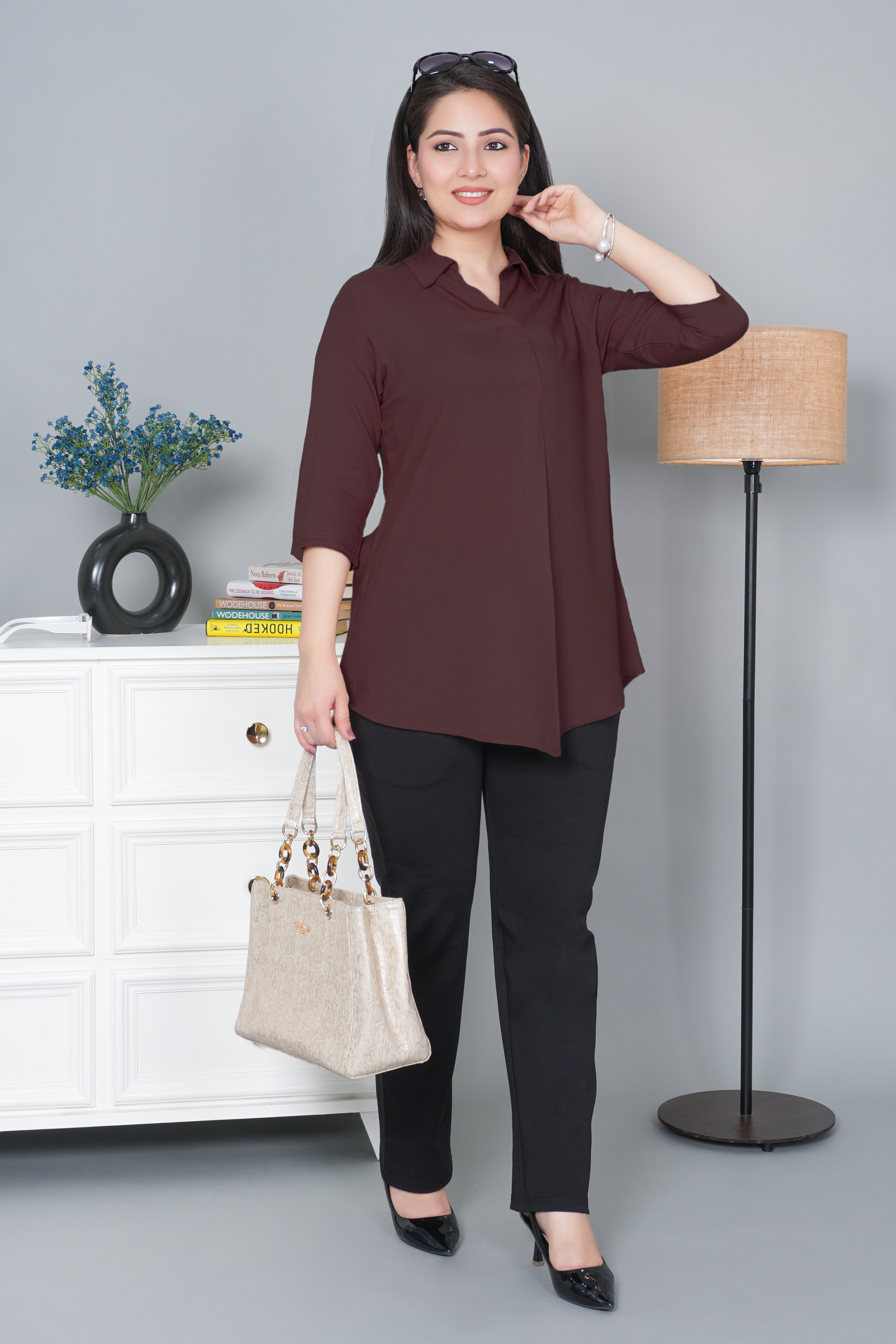 Brown rayon flare top [ 100% Rayon, Liva Certified ]