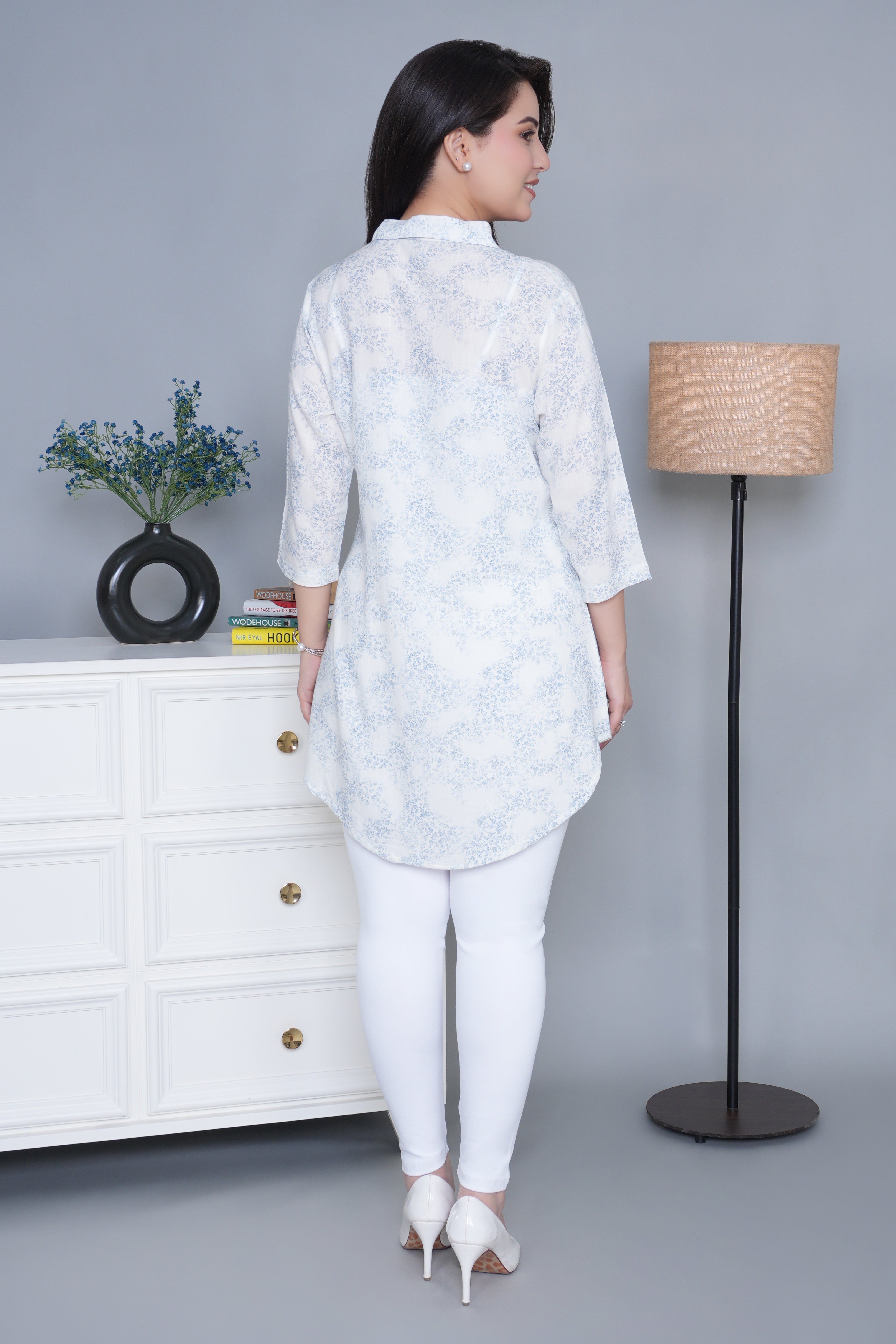 Blue cotton printed flare top [ 100% cotton]