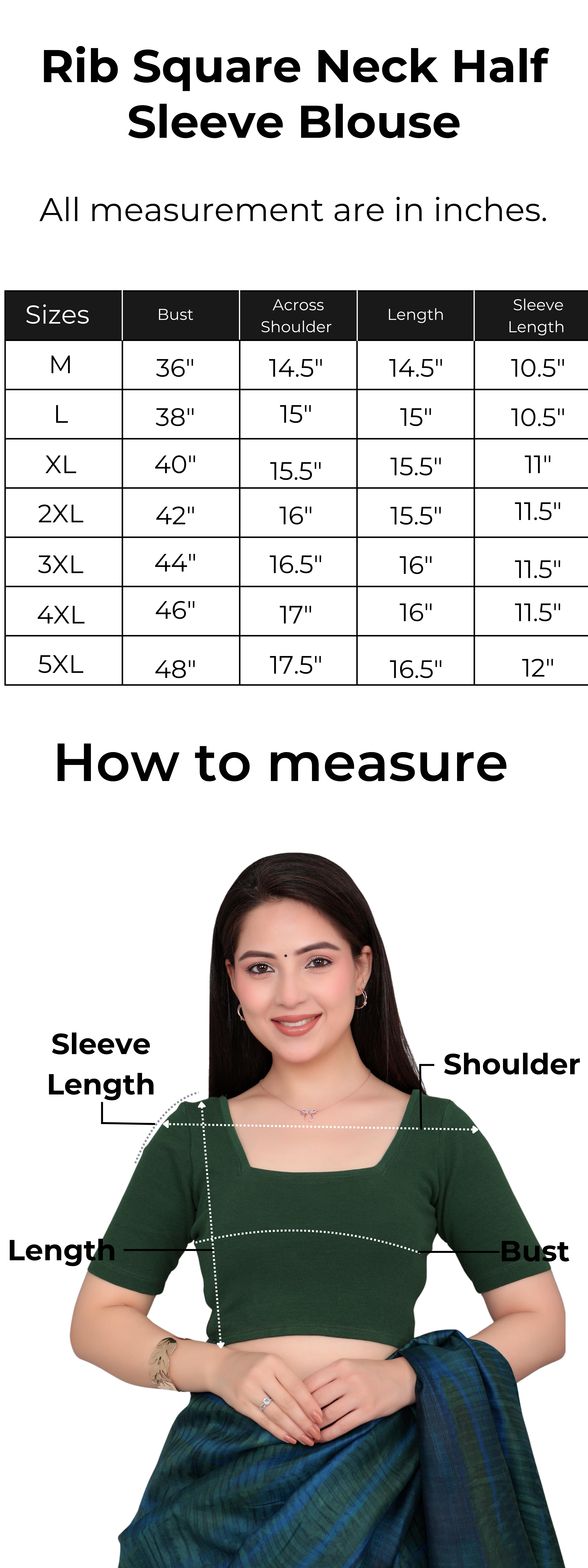 Coffee Rib Square Neck Half Sleeve Blouse [ 100% USA HQ Cotton, 280 GSM non transparent fabric ]