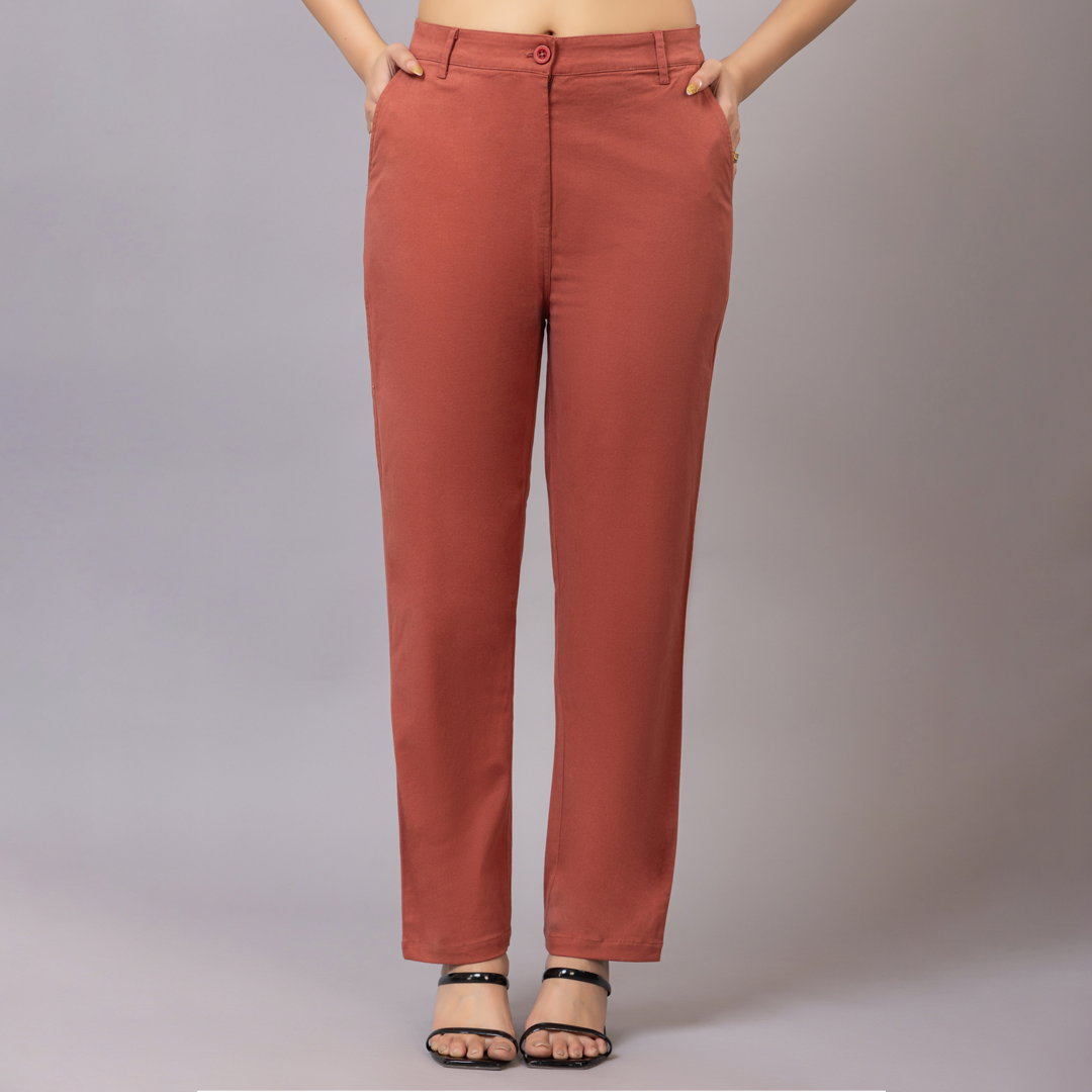 Rose chinos pants with extra comfort. [100% USA HQ Cotton Lycra]