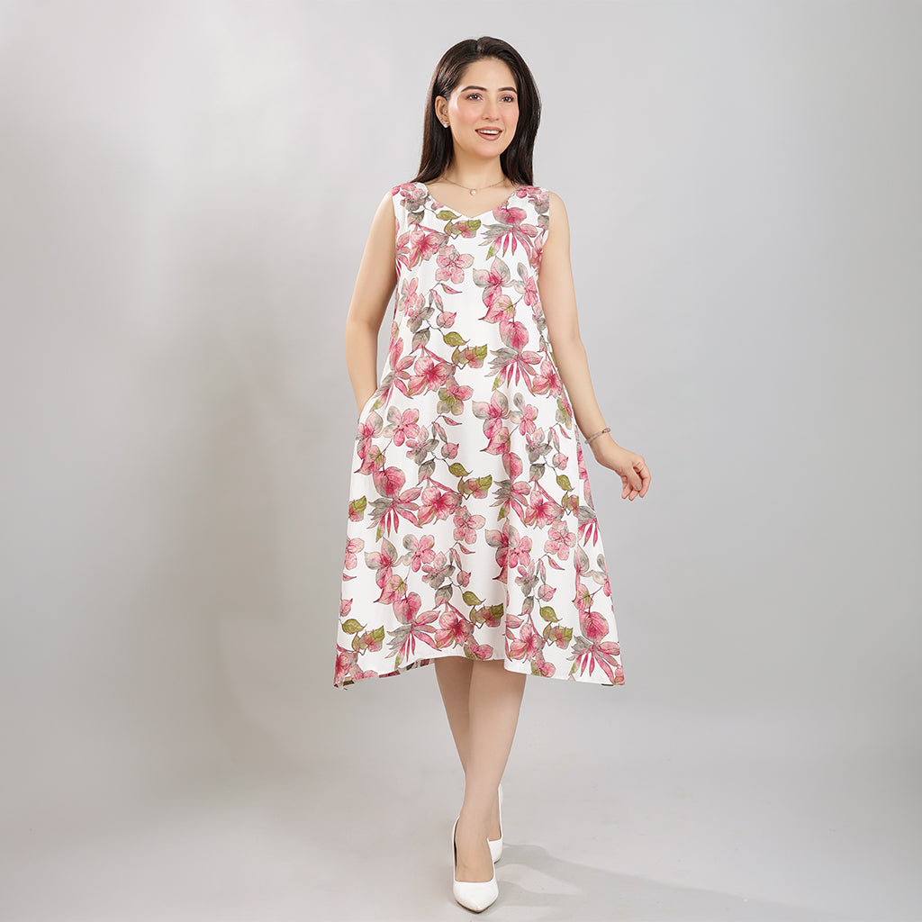 Dusty Rose rayon A Line Printed Dress [100% pure rayon]