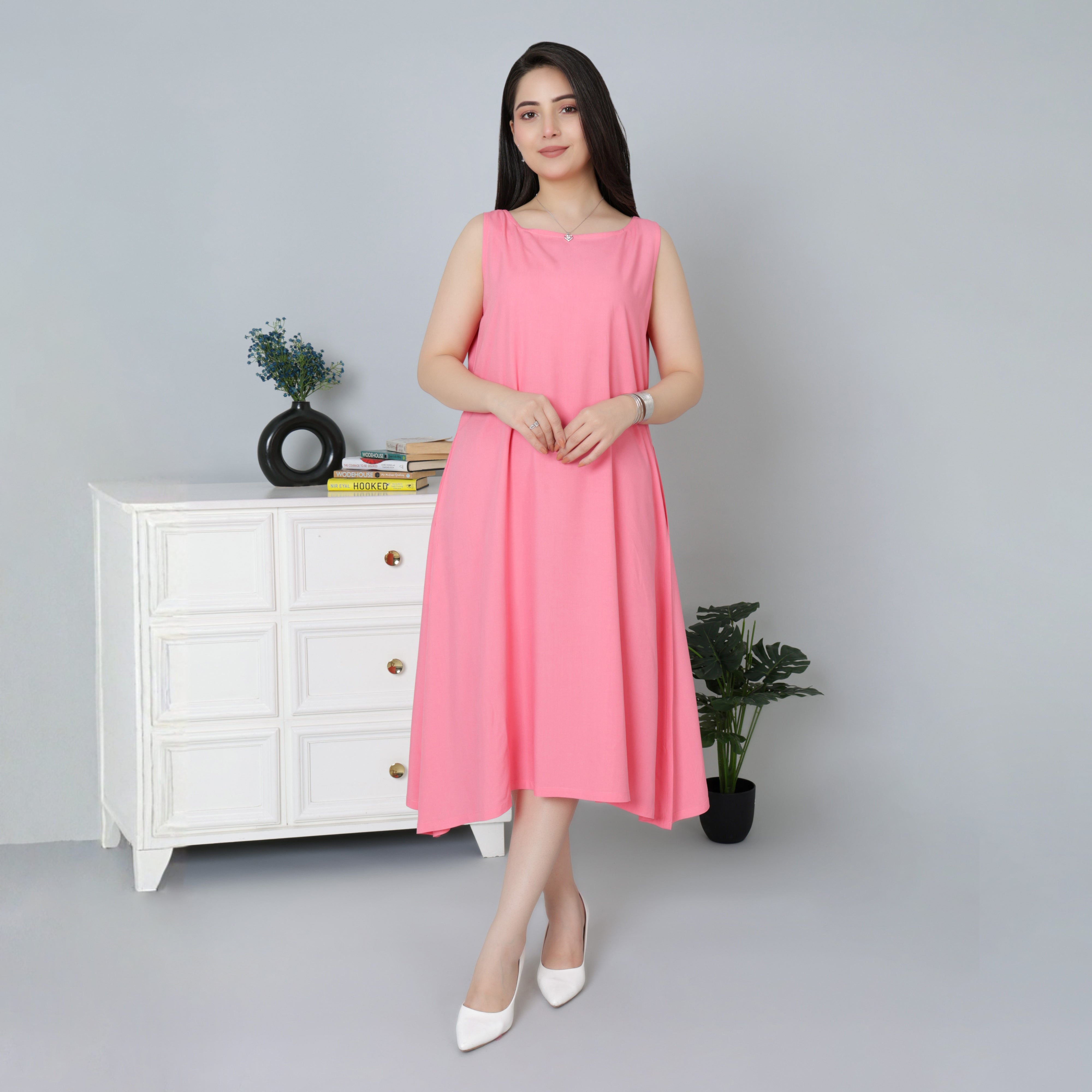 Georgia Peach rayon flare dress with pocket [ Premium 100% Rayon, Liva Certified ]