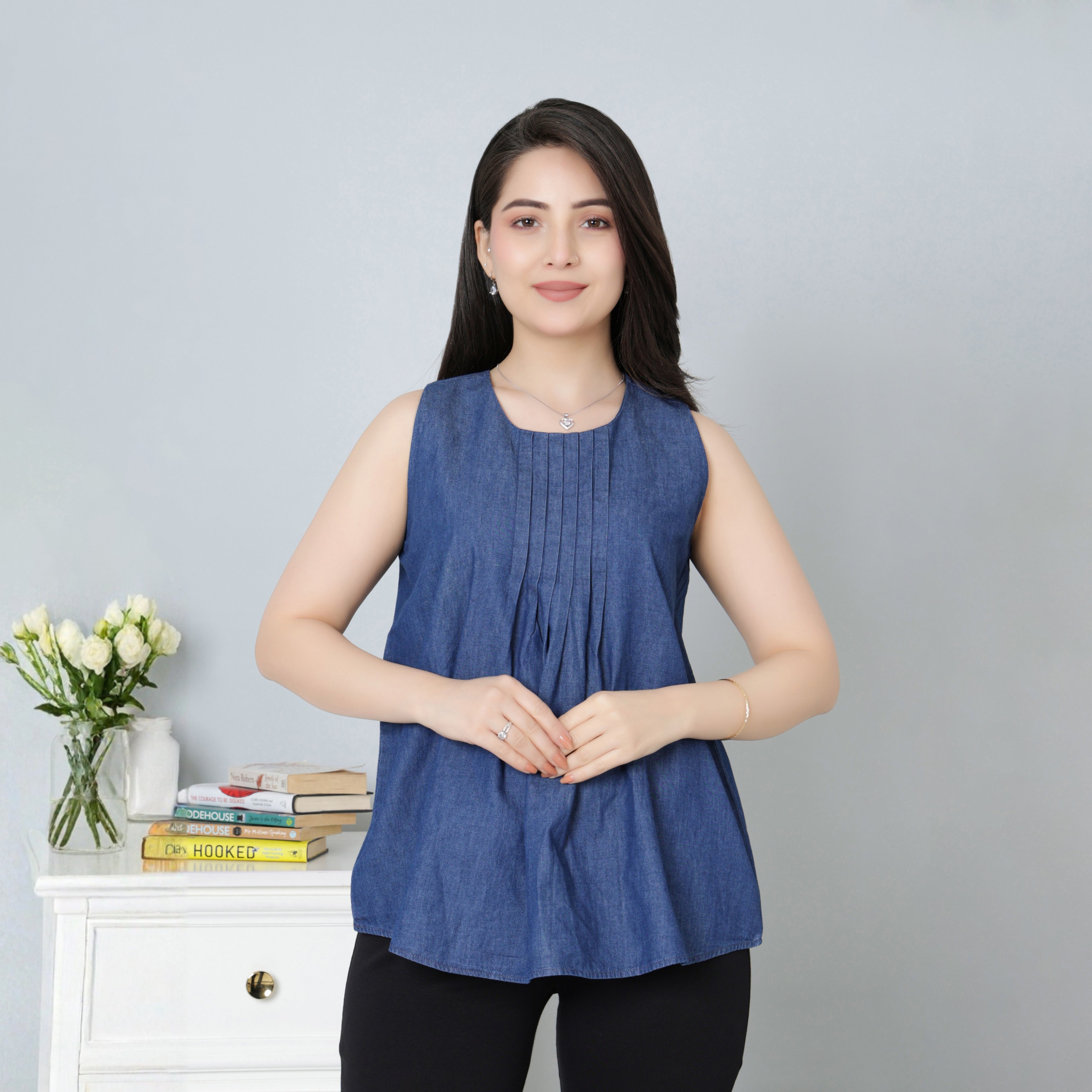 Navy denim top