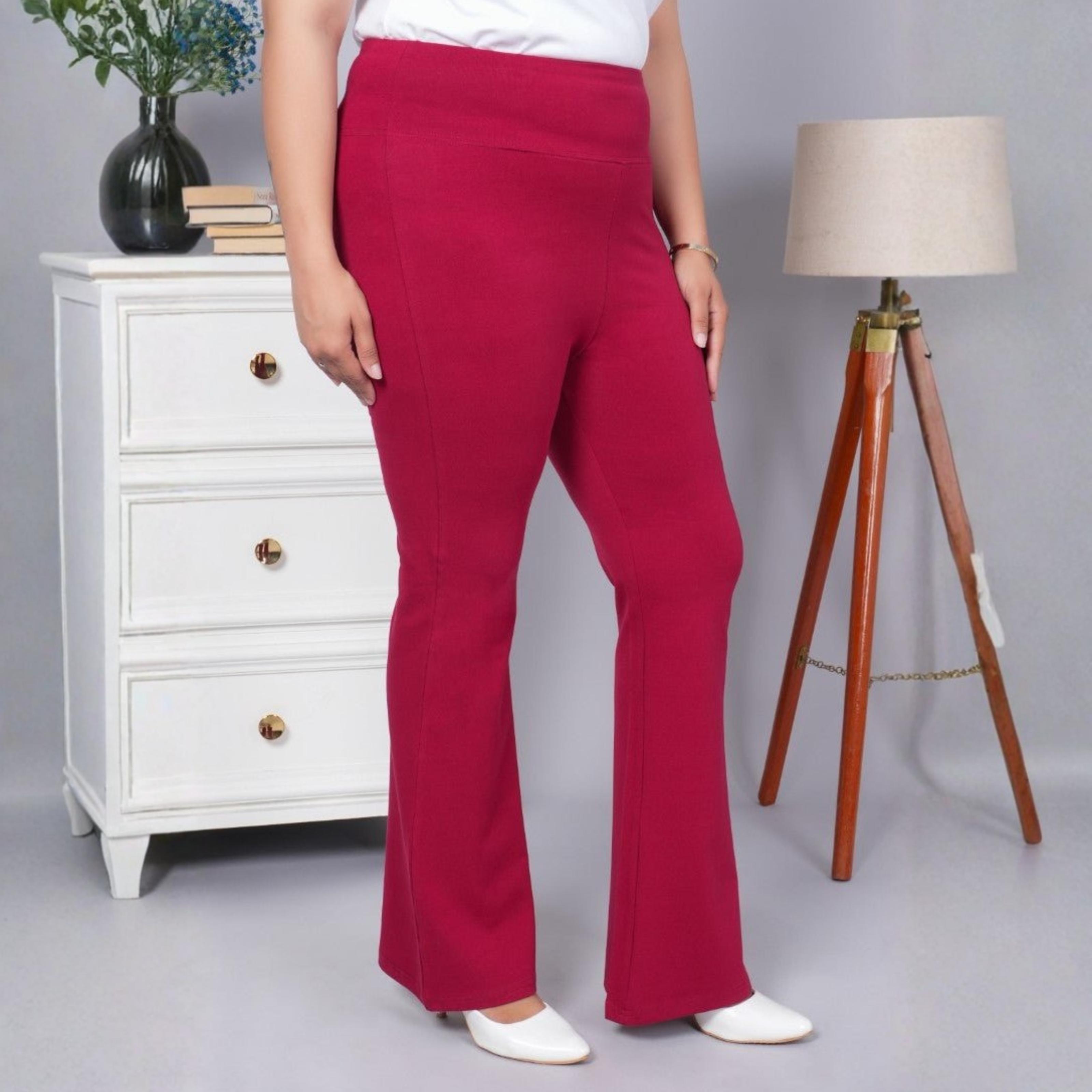 Mehroon stretchable biowash cotton lycra flare legging with superior elastic belt.