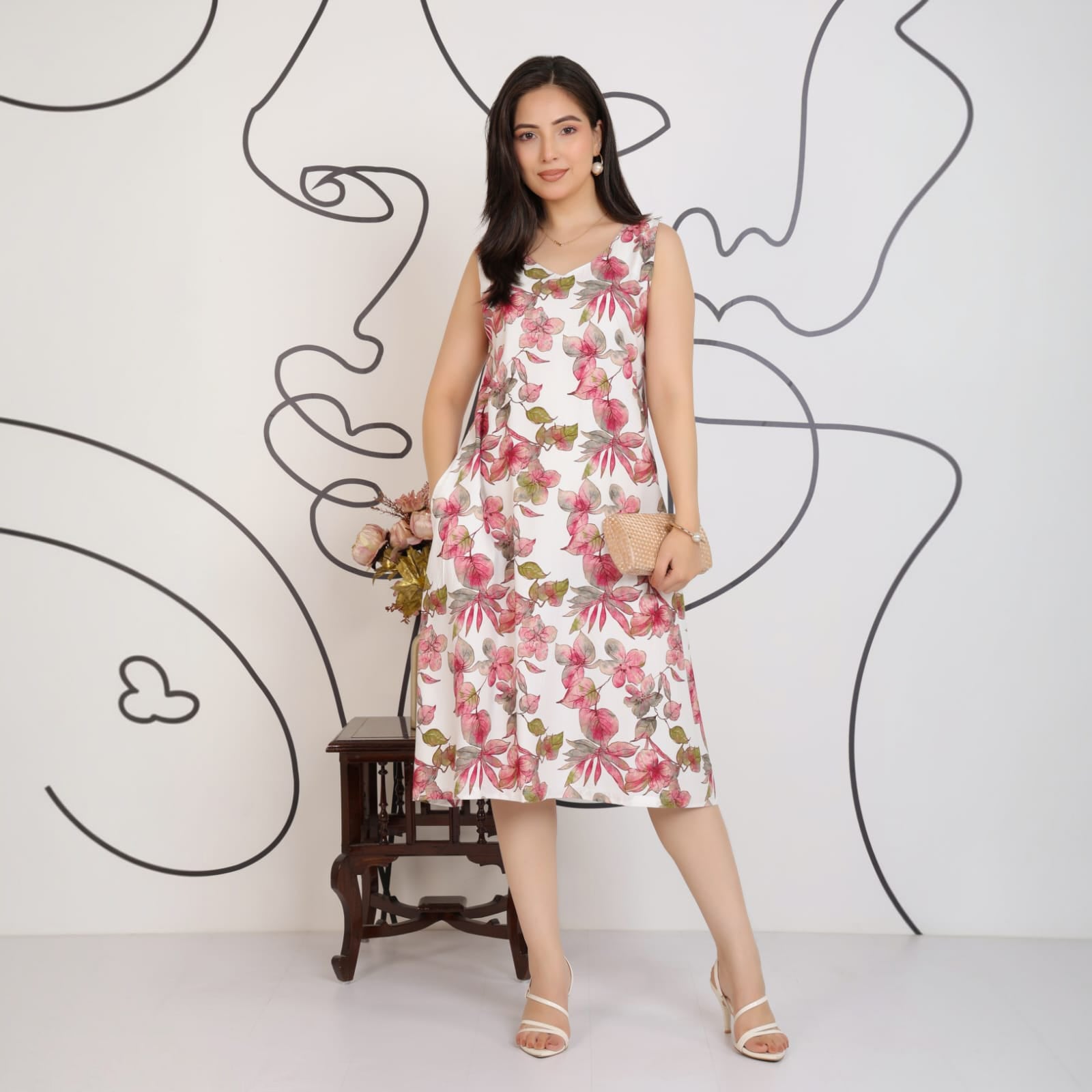 Dusty Rose rayon A Line Printed Dress [100% pure rayon]