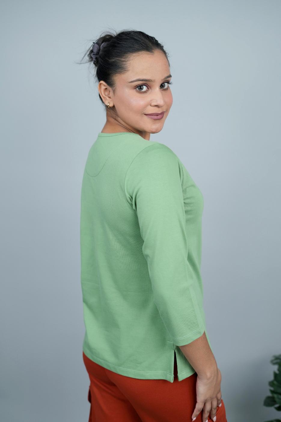 Apple mint Henley Tshirt [Non transparent 220 gsm thick ]] - Henley Tshirt