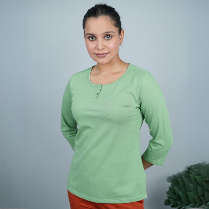 Apple mint Henley Tshirt [Non transparent 220 gsm thick ]] - Henley Tshirt