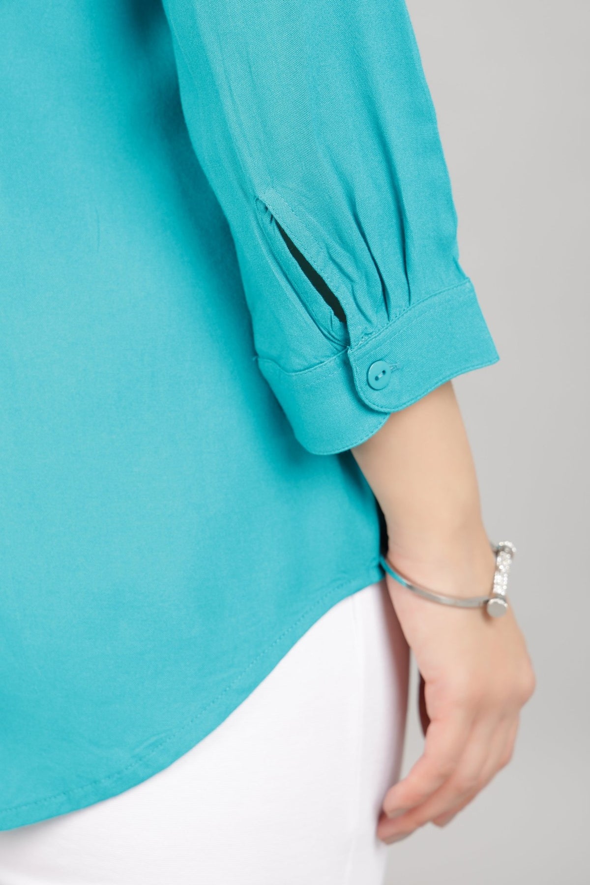 Aqua blue long hemline shirt [ 100% Rayon, Liva Certified ] -Long hemline shirt