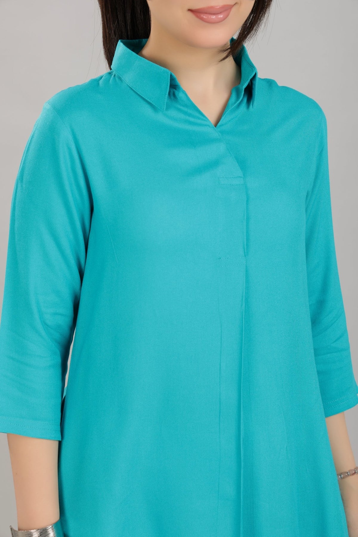 Aqua Blue rayon flare top [ Premium 100% Rayon, Liva Certified ] -Rayon flare top