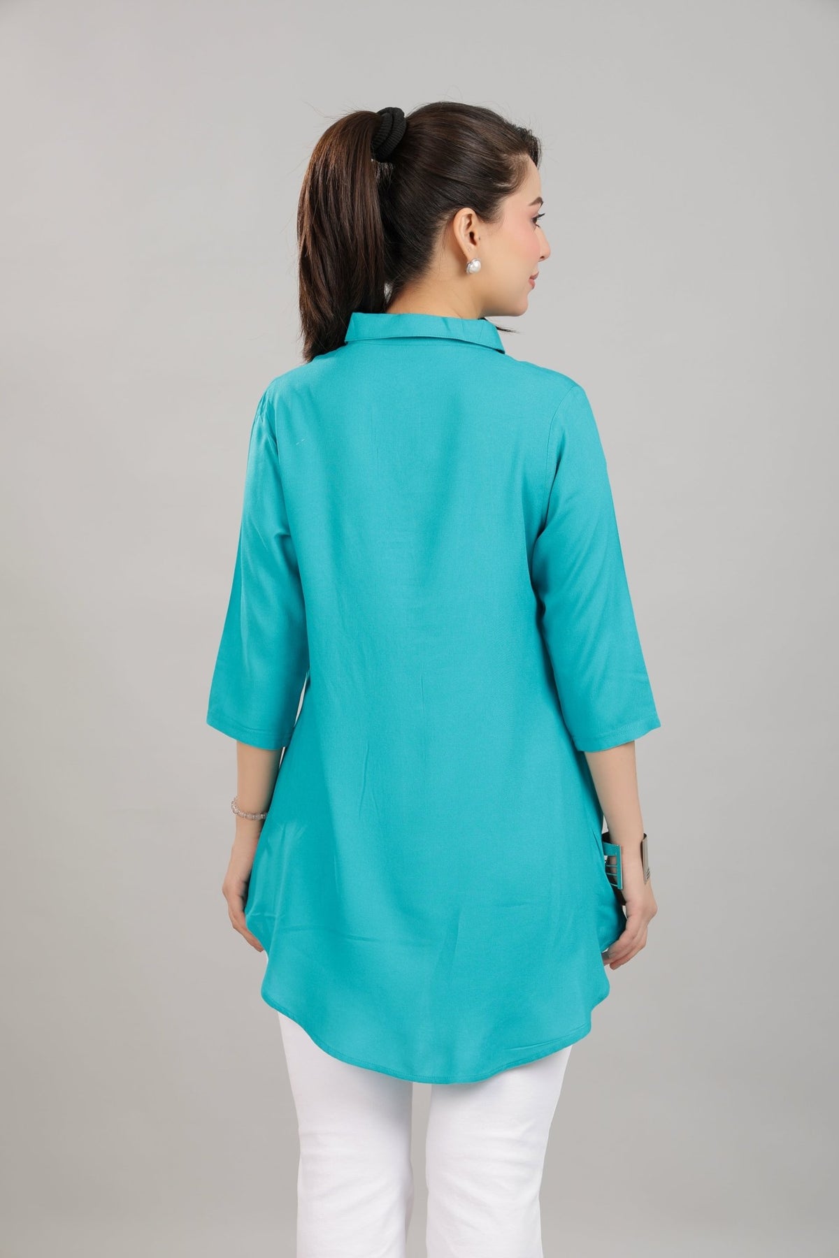 Aqua Blue rayon flare top [ Premium 100% Rayon, Liva Certified ] -Rayon flare top