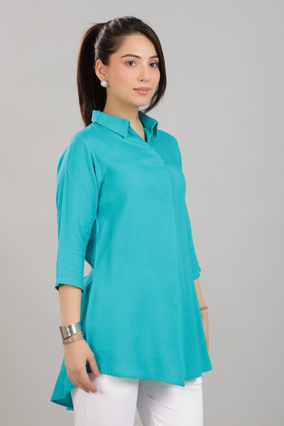 Aqua Blue rayon flare top [ Premium 100% Rayon, Liva Certified ] -Rayon flare top