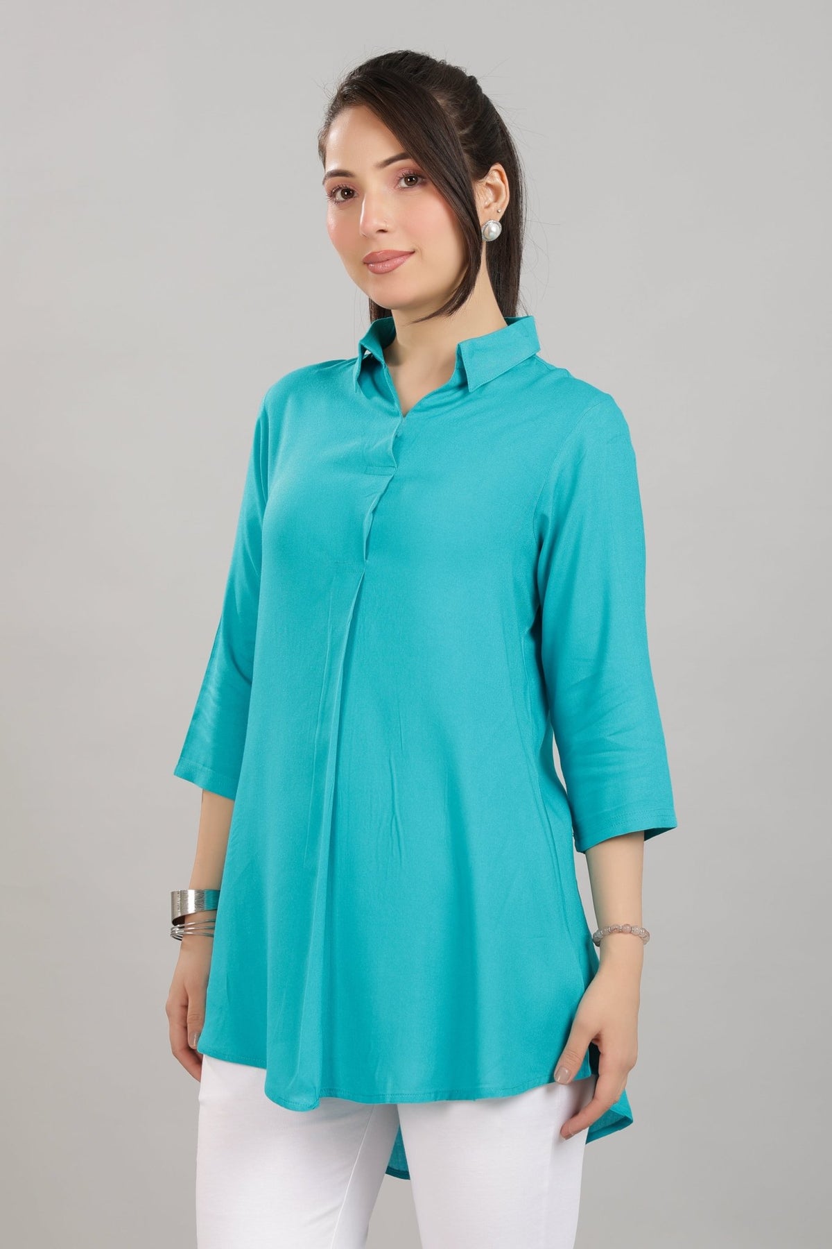 Aqua Blue rayon flare top [ Premium 100% Rayon, Liva Certified ] -Rayon flare top