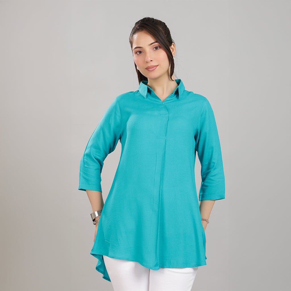 Aqua Blue rayon flare top [ Premium 100% Rayon, Liva Certified ] -Rayon flare top