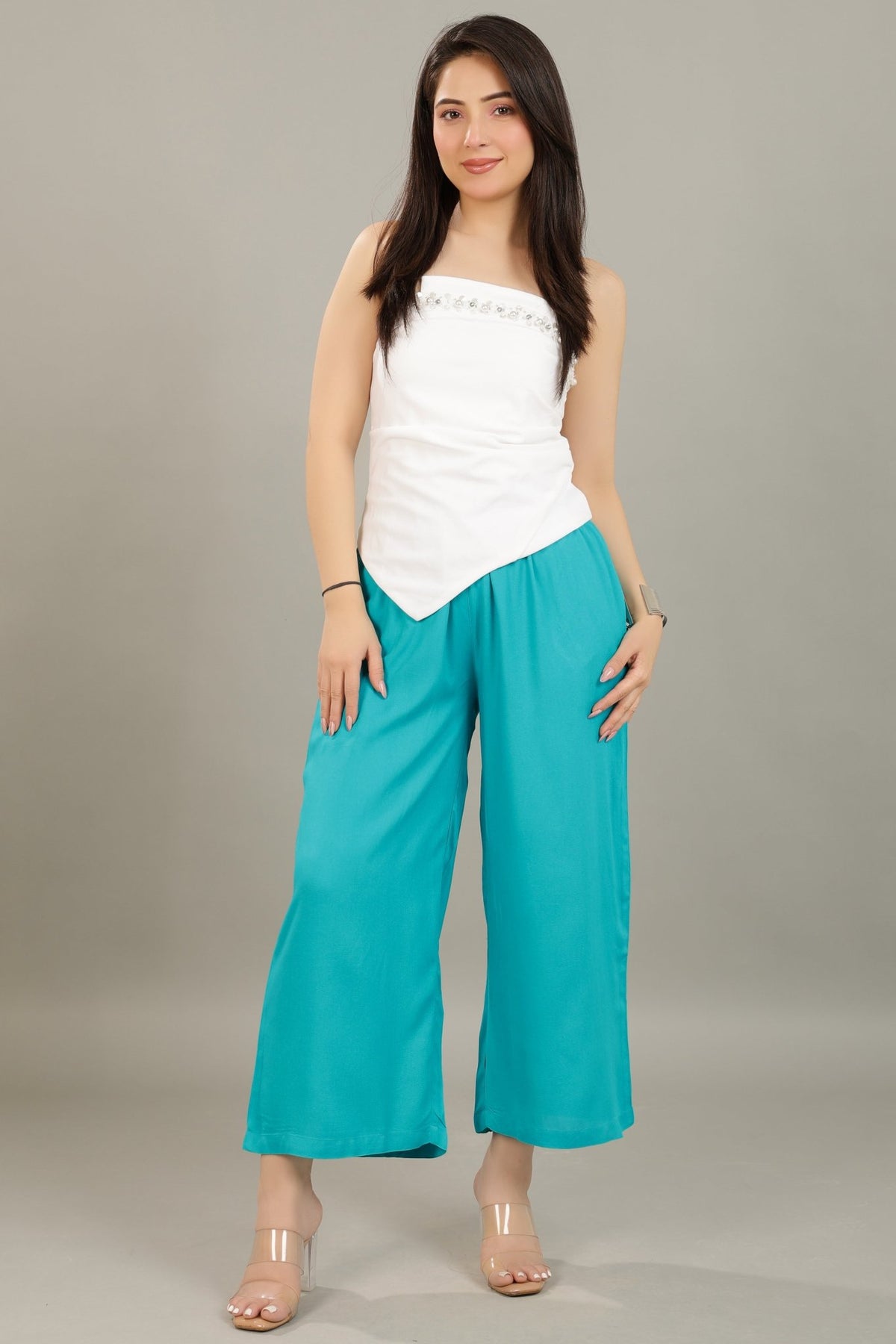 Aqua blue rayon palazzo [ 100% Rayon, Liva Certified ] -Palazzo