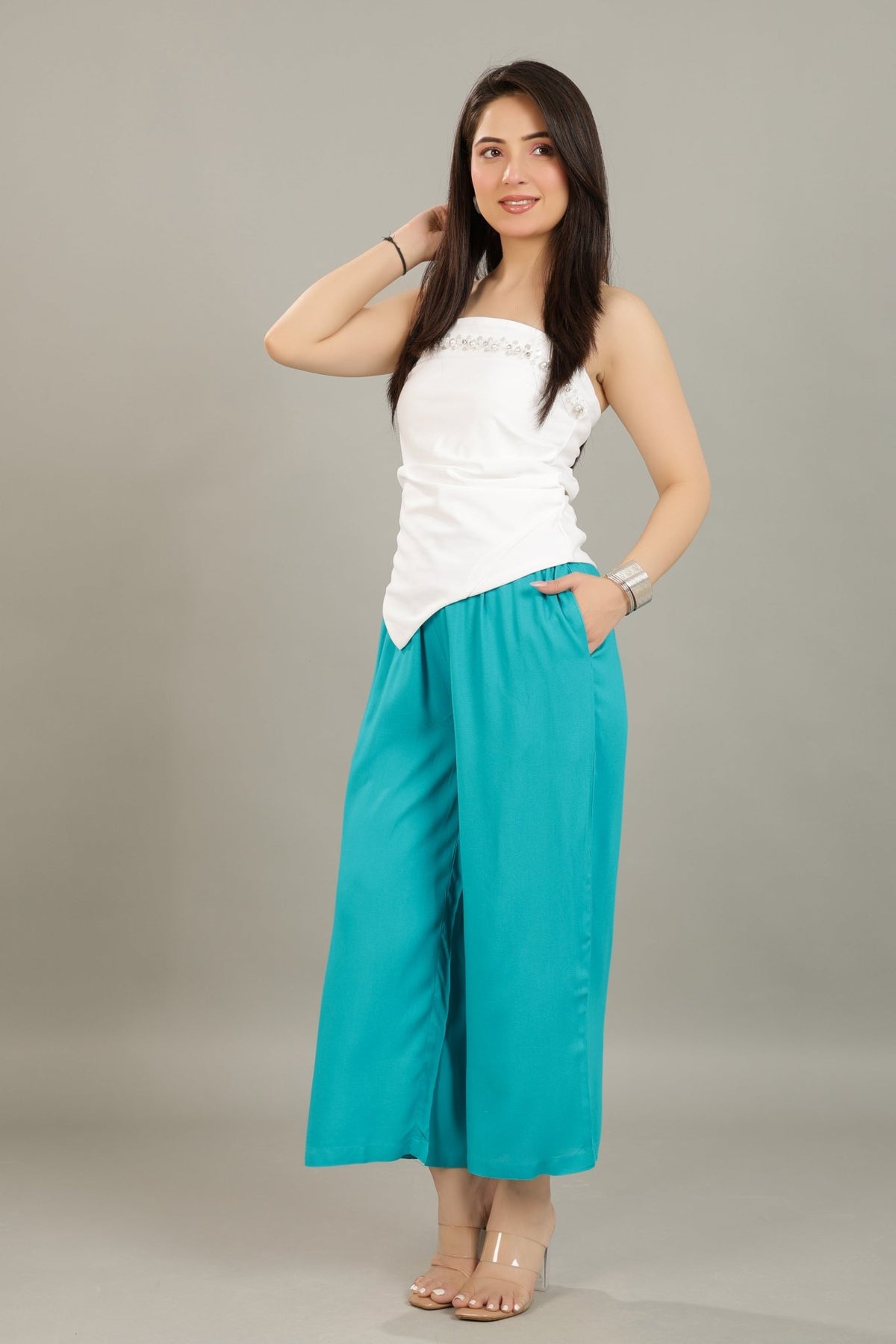 Aqua blue rayon palazzo [ 100% Rayon, Liva Certified ] -Palazzo