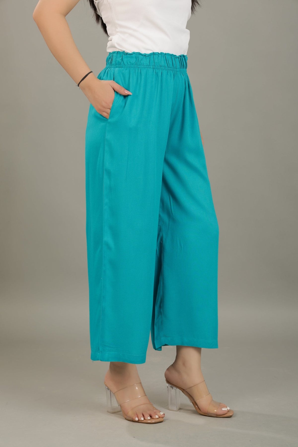 Aqua blue rayon palazzo [ 100% Rayon, Liva Certified ] -Palazzo
