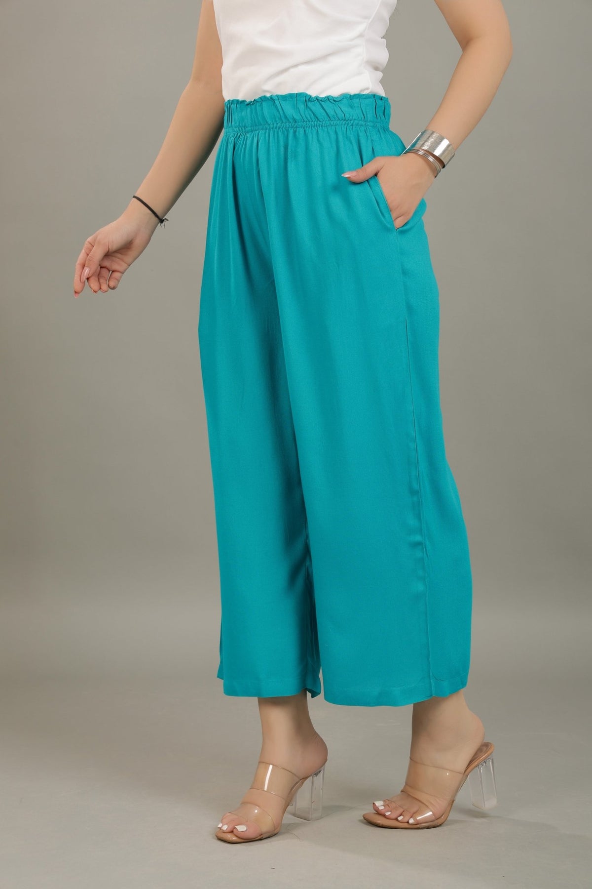 Aqua blue rayon palazzo [ 100% Rayon, Liva Certified ] -Palazzo