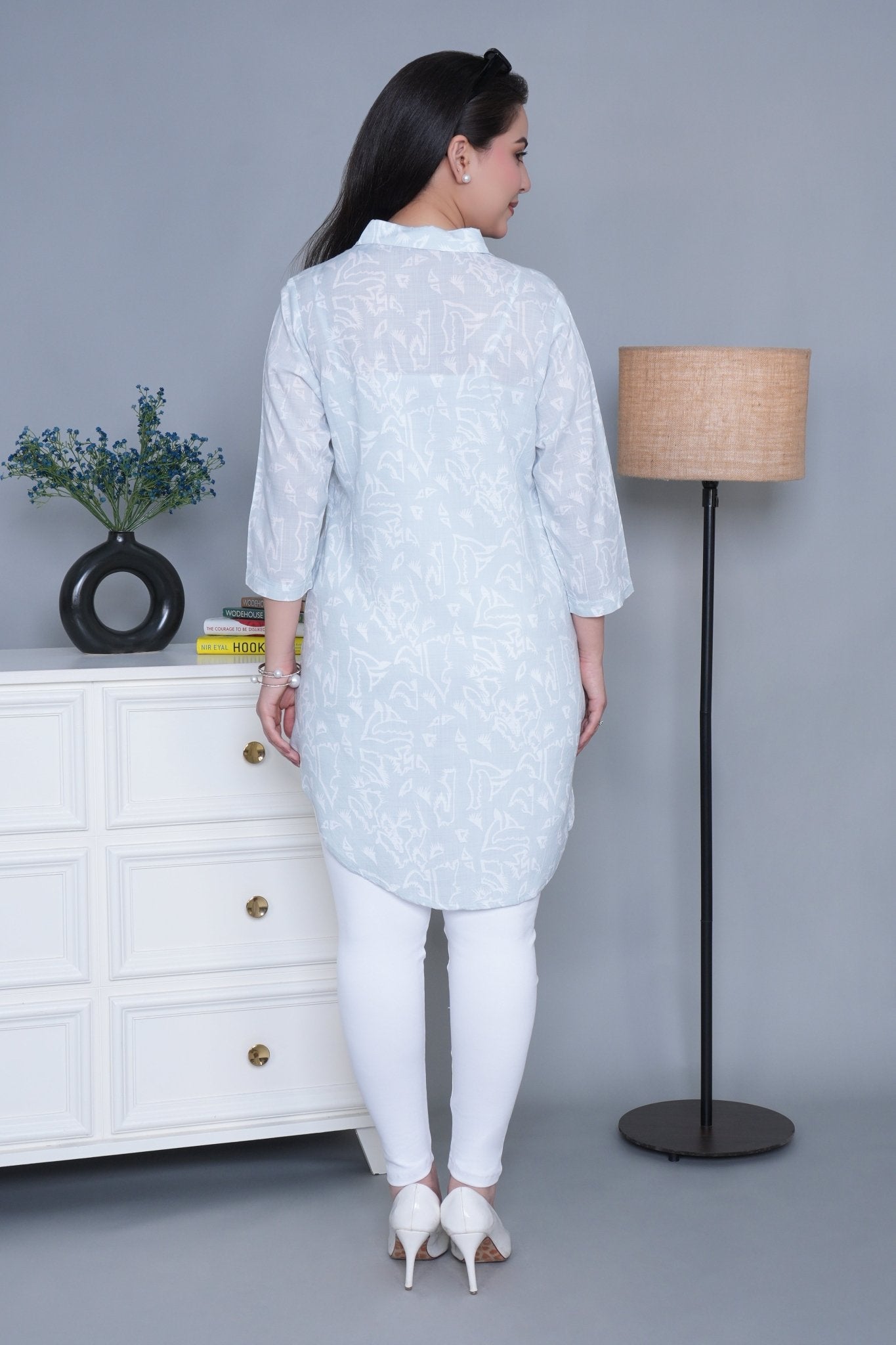 Aqua cotton printed flare top [ 100% cotton] - Cotton printed flare top