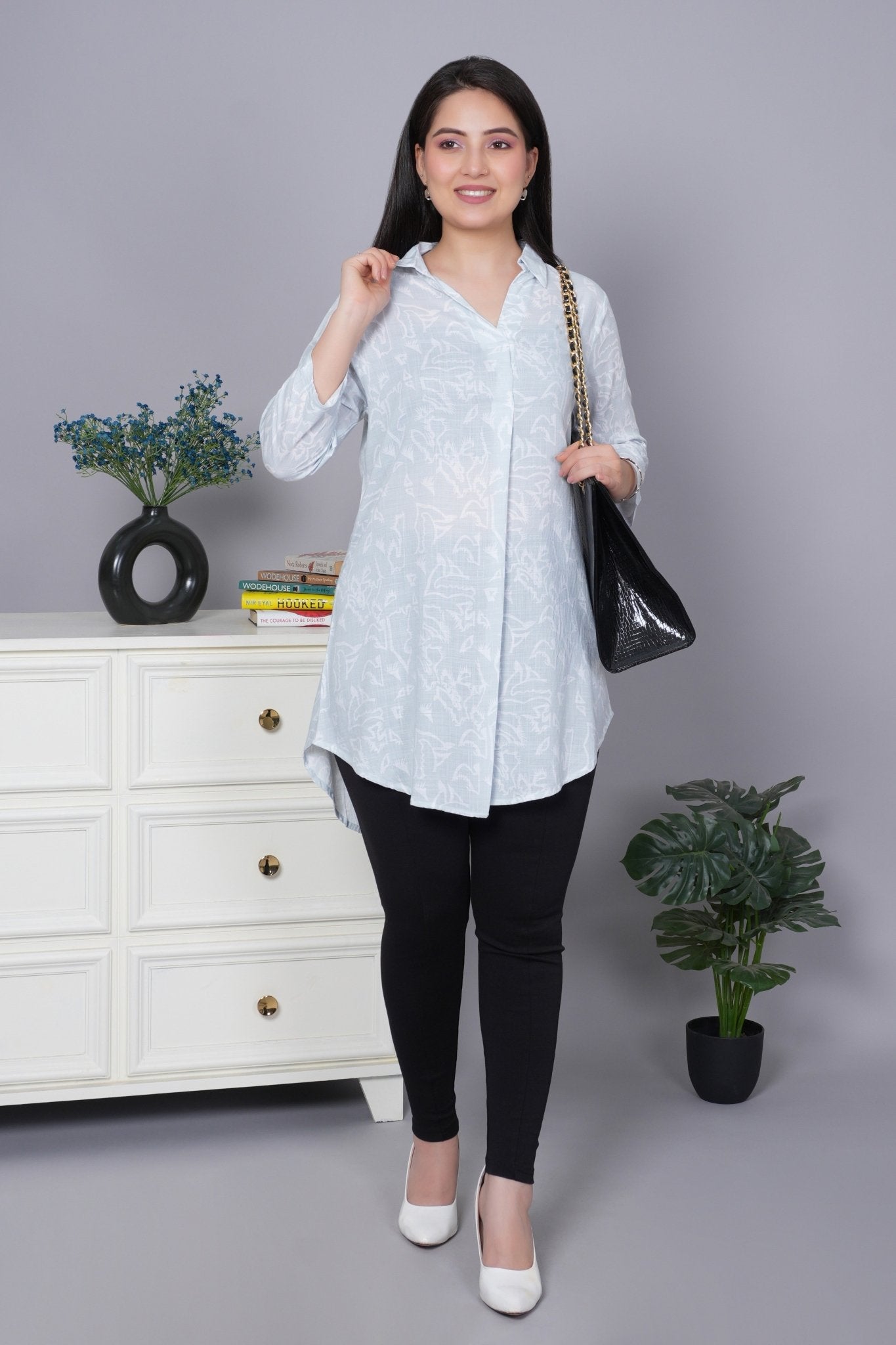 Aqua cotton printed flare top [ 100% cotton] - Cotton printed flare top