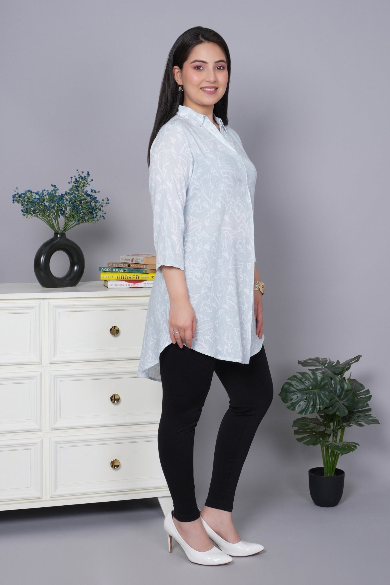 Aqua cotton printed flare top [ 100% cotton] - Cotton printed flare top