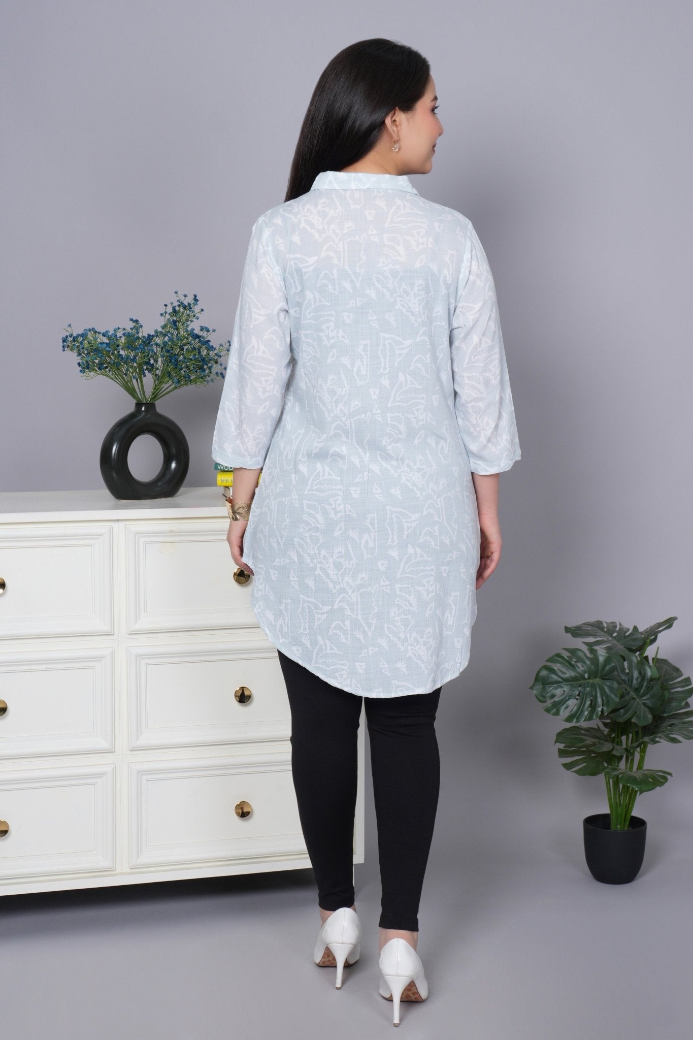 Aqua cotton printed flare top [ 100% cotton] - Cotton printed flare top