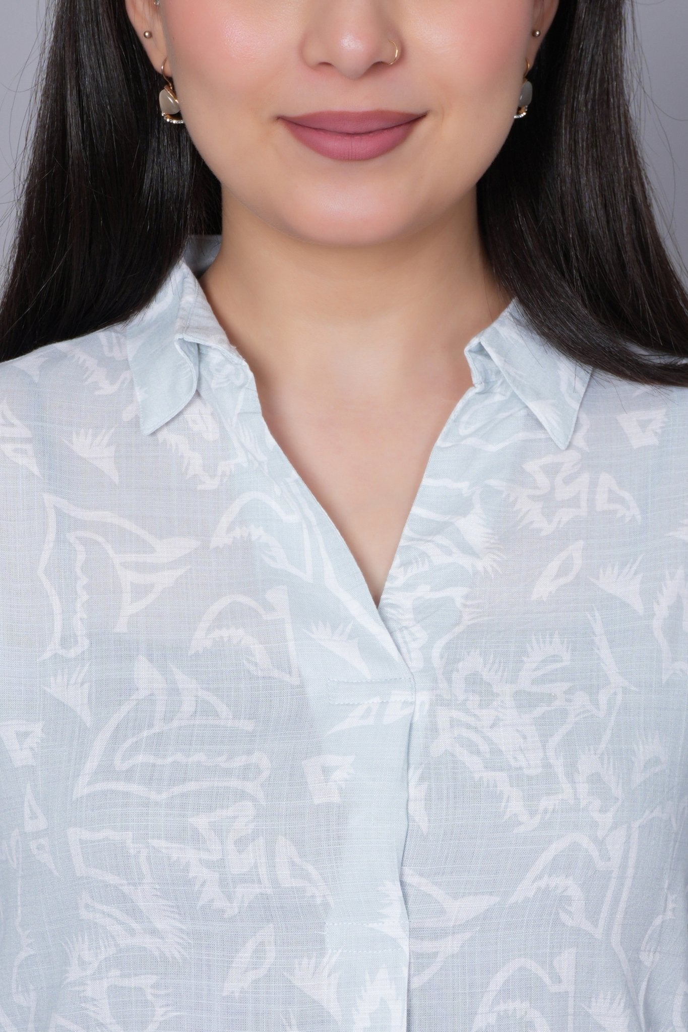 Aqua cotton printed flare top [ 100% cotton] - Cotton printed flare top