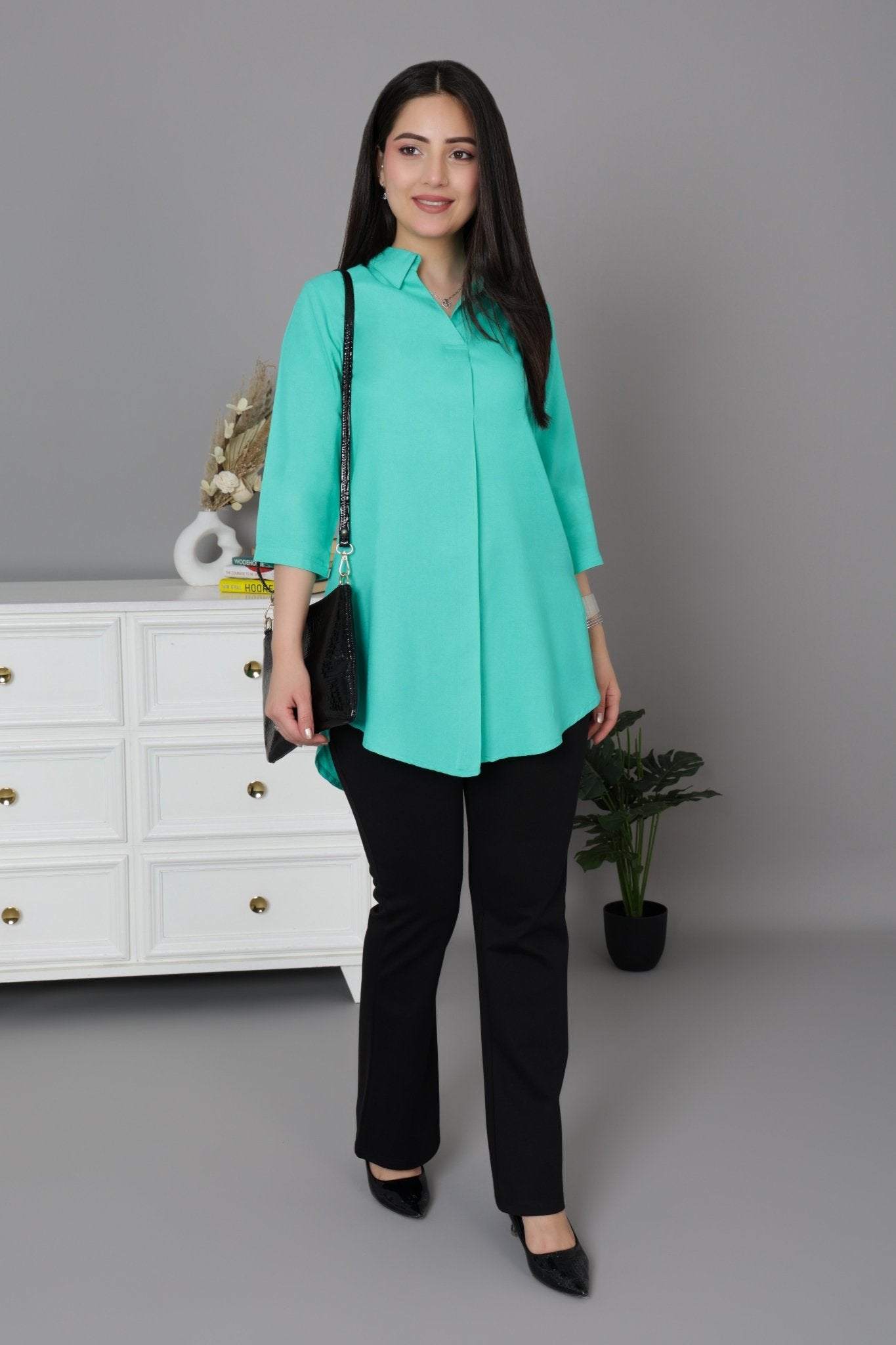 Aqua Green rayon flare top [ Premium 100% Rayon, Liva Certified ] - Rayon flare top