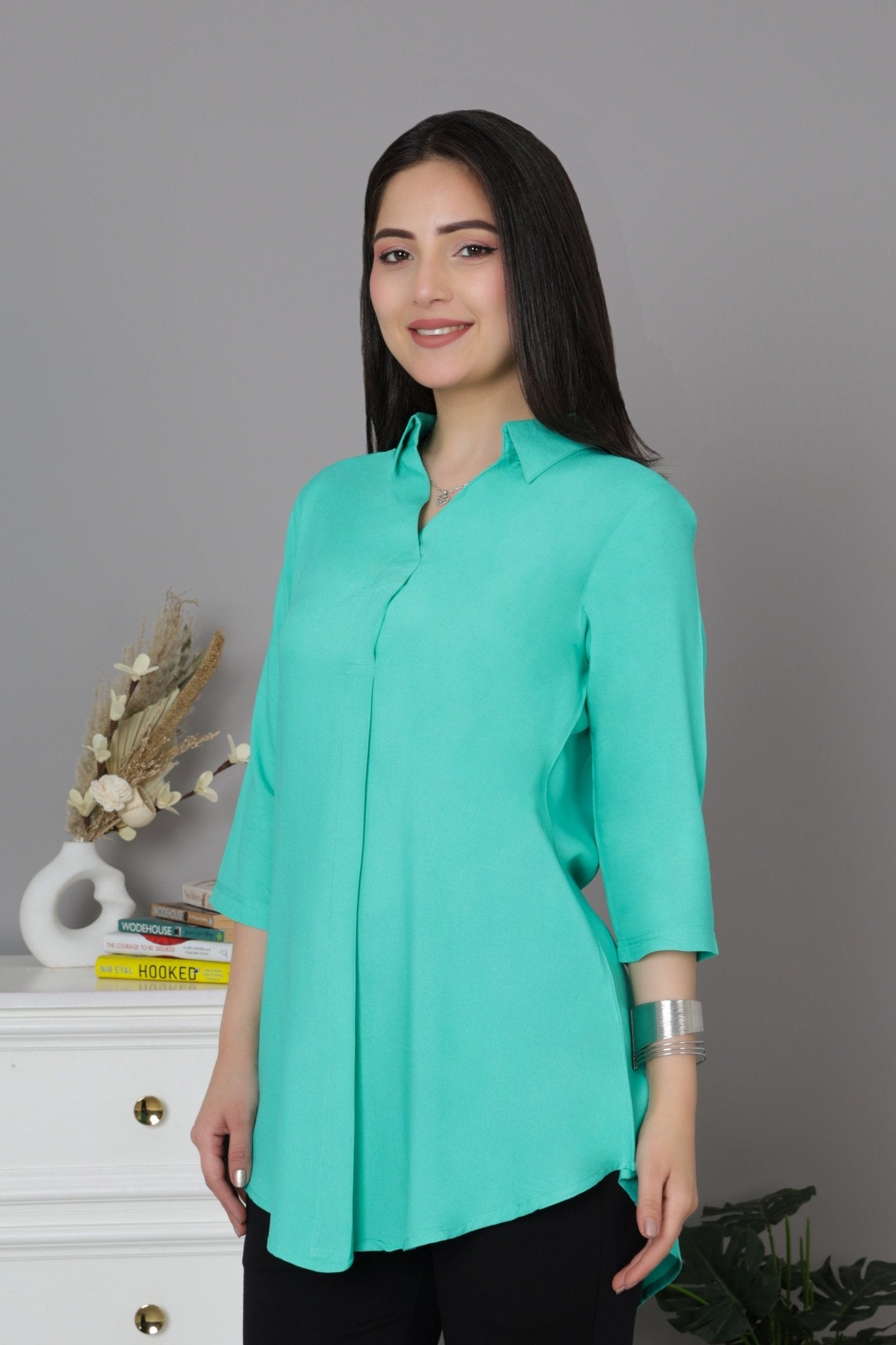 Aqua Green rayon flare top [ Premium 100% Rayon, Liva Certified ] - Rayon flare top