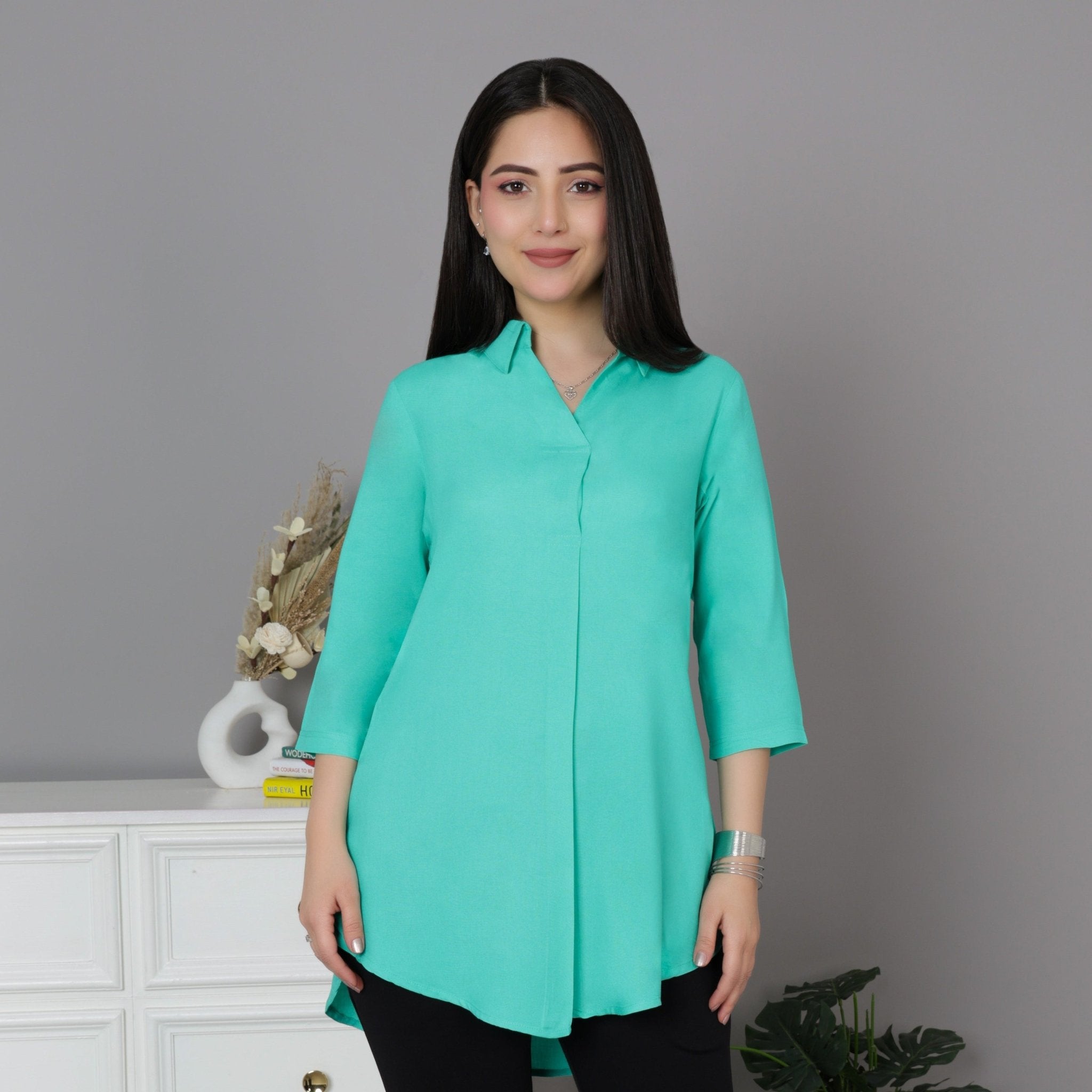 Aqua Green rayon flare top [ Premium 100% Rayon, Liva Certified ] - Rayon flare top