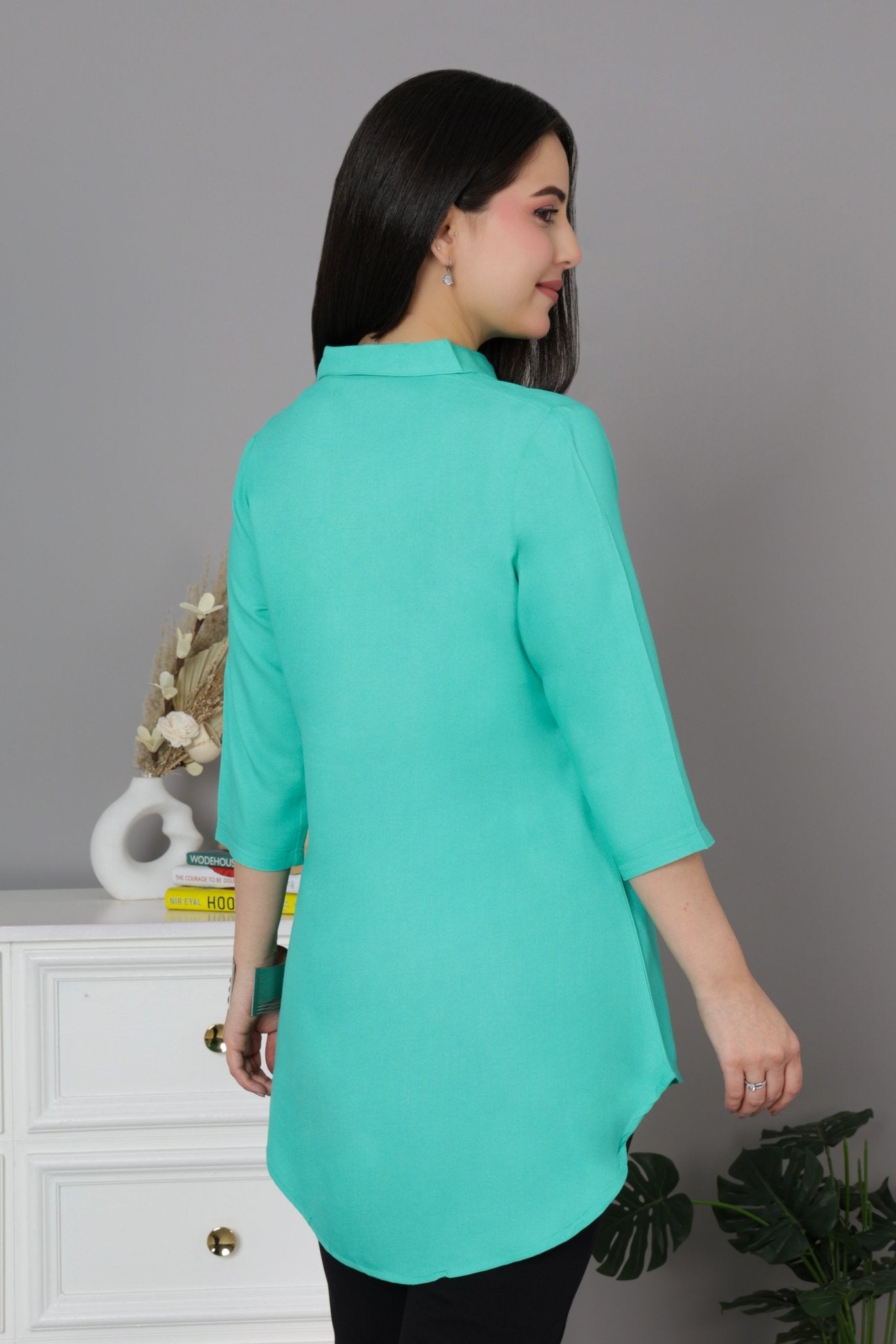 Aqua Green rayon flare top [ Premium 100% Rayon, Liva Certified ] - Rayon flare top