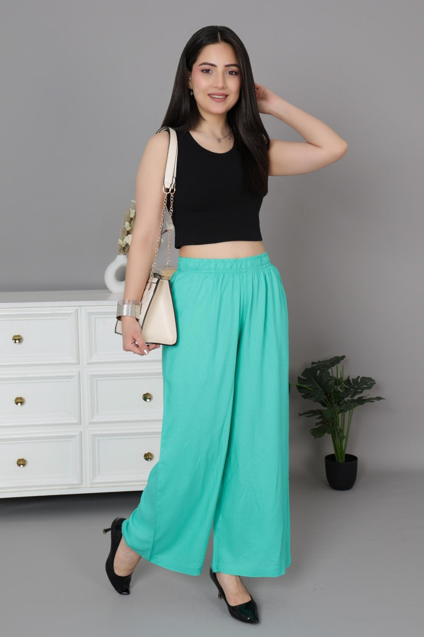 Aqua Green rayon palazzo [ 100% Rayon, Liva Certified ] - Palazzo