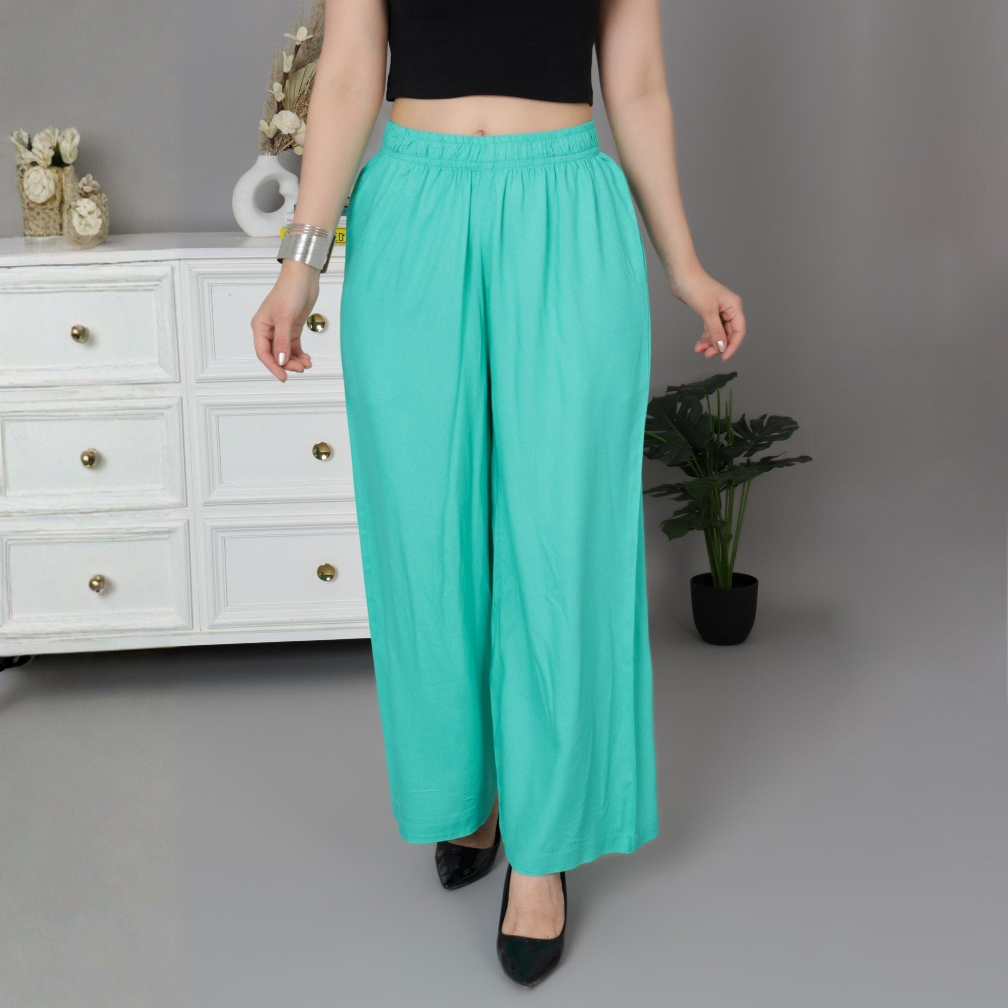 Aqua Green rayon palazzo [ 100% Rayon, Liva Certified ] - Palazzo