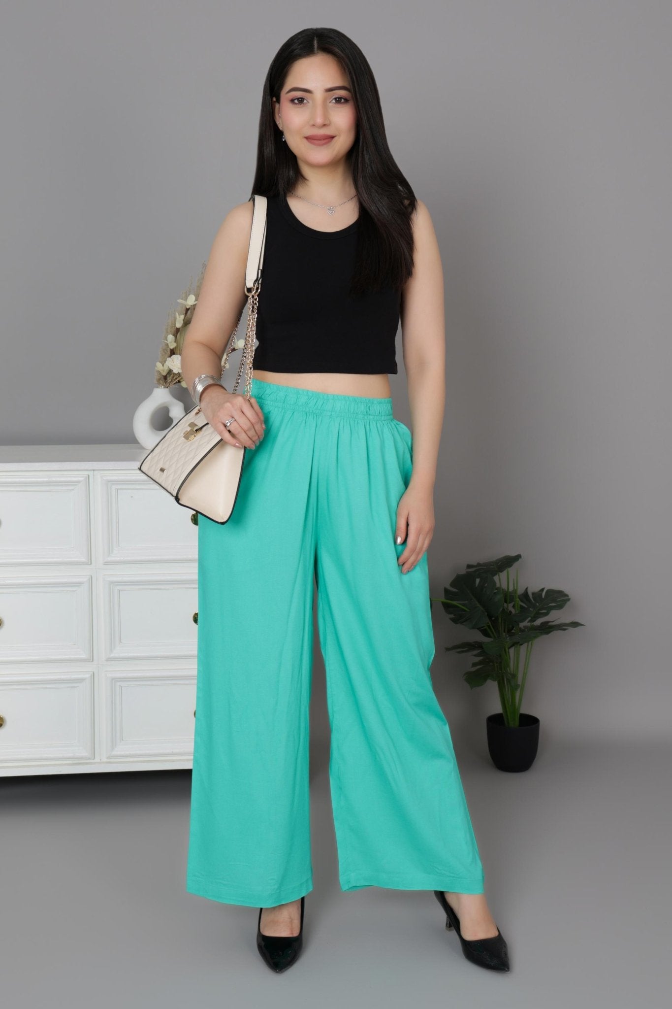 Aqua Green rayon palazzo [ 100% Rayon, Liva Certified ] - Palazzo