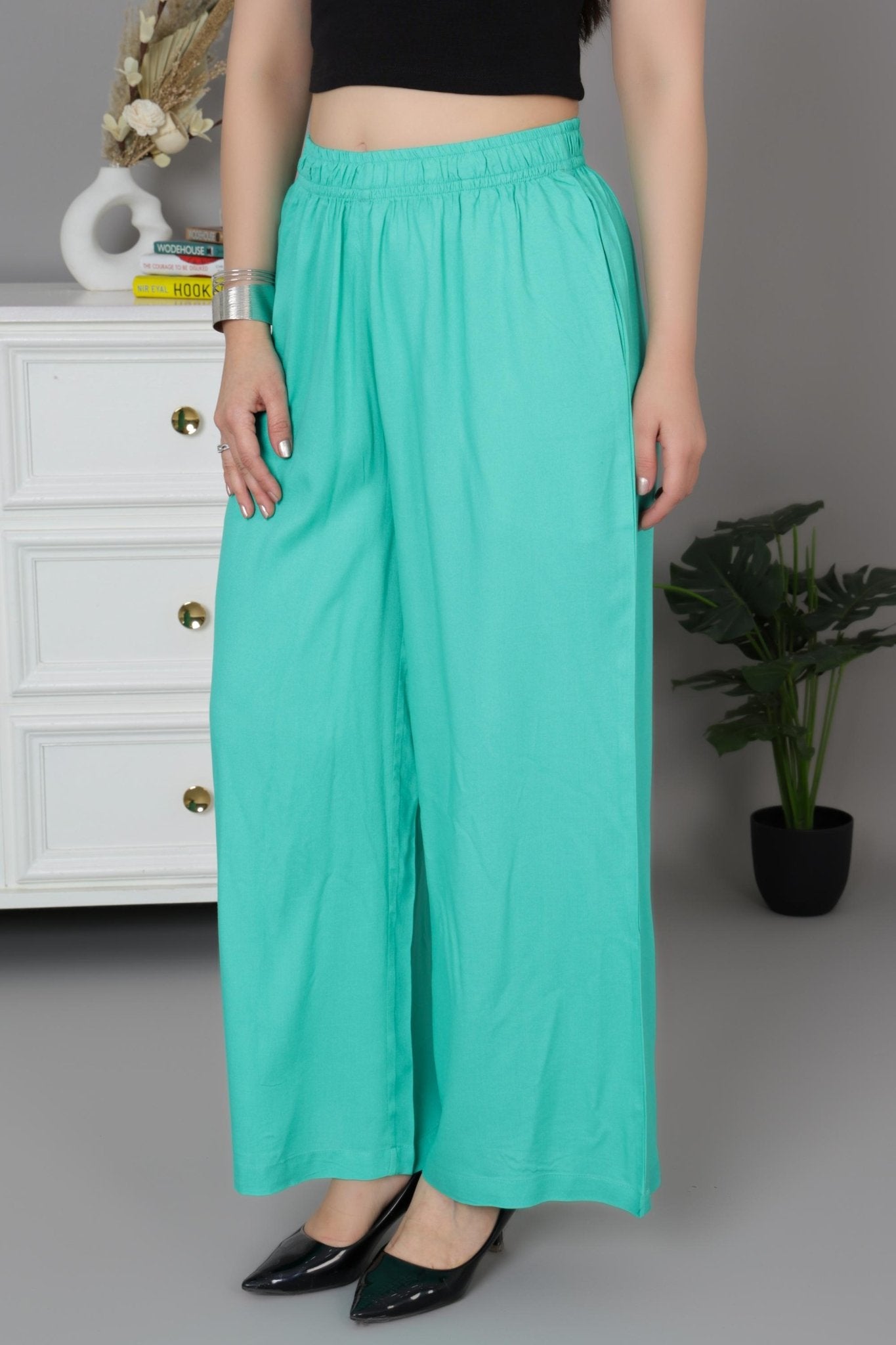 Aqua Green rayon palazzo [ 100% Rayon, Liva Certified ] - Palazzo