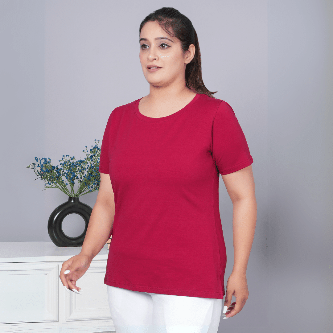 Aria Round Neck Half Sleeve Cotton Lycra T-Shirt -Medium