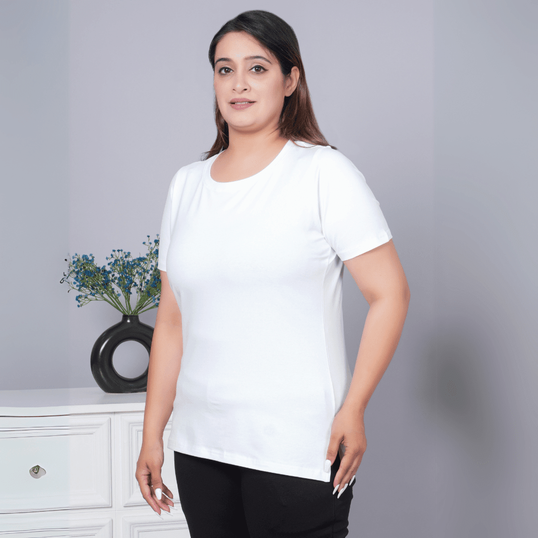 Aria Round Neck Half Sleeve Cotton Lycra T-Shirt -Medium