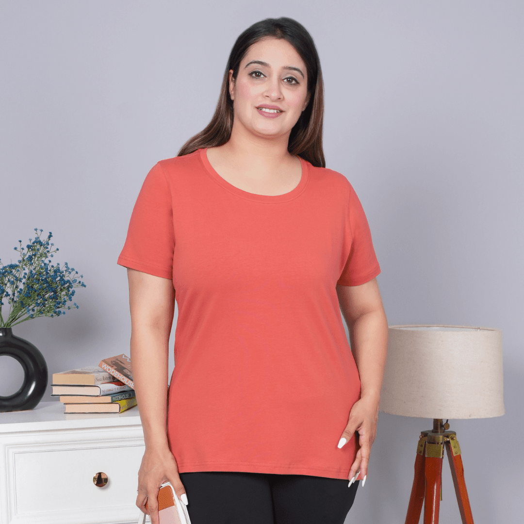 Aria Round Neck Half Sleeve Cotton Lycra T-Shirt -Medium